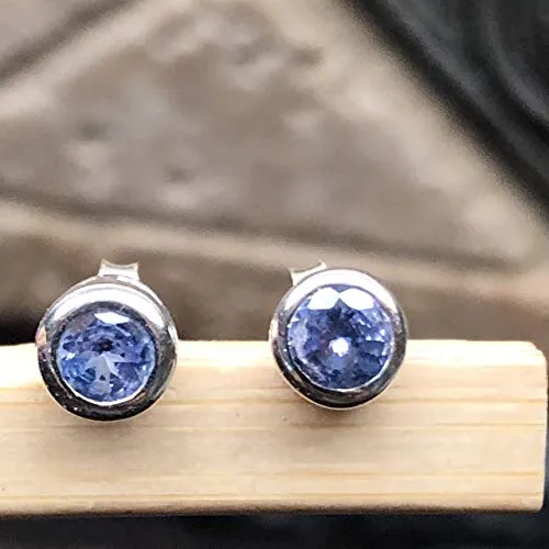 Natural Blue Tanzanite 925 Solid Sterling Silver Earrings 5mm