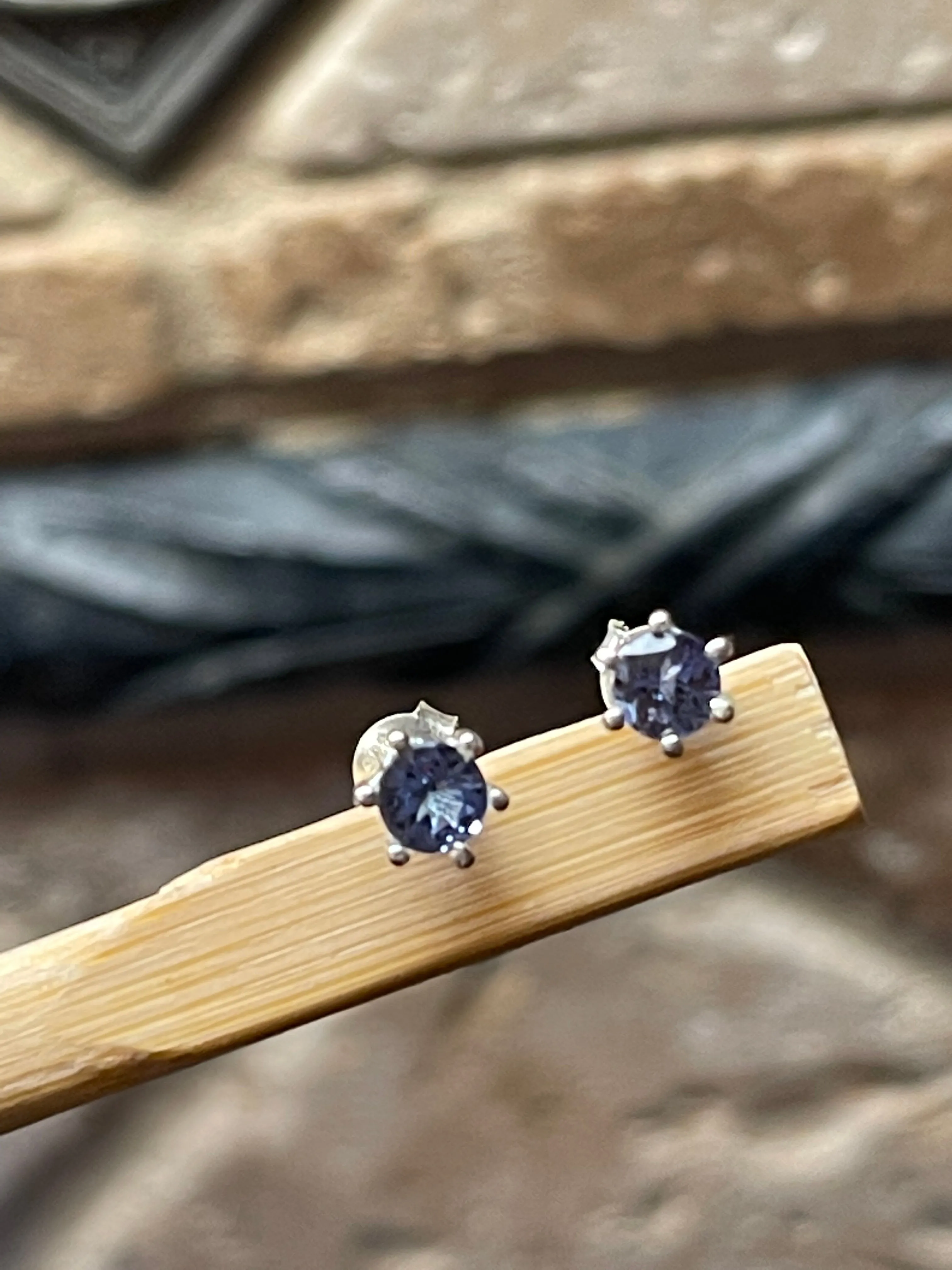 Natural Blue Tanzanite 925 Solid Sterling Silver Earrings 5mm