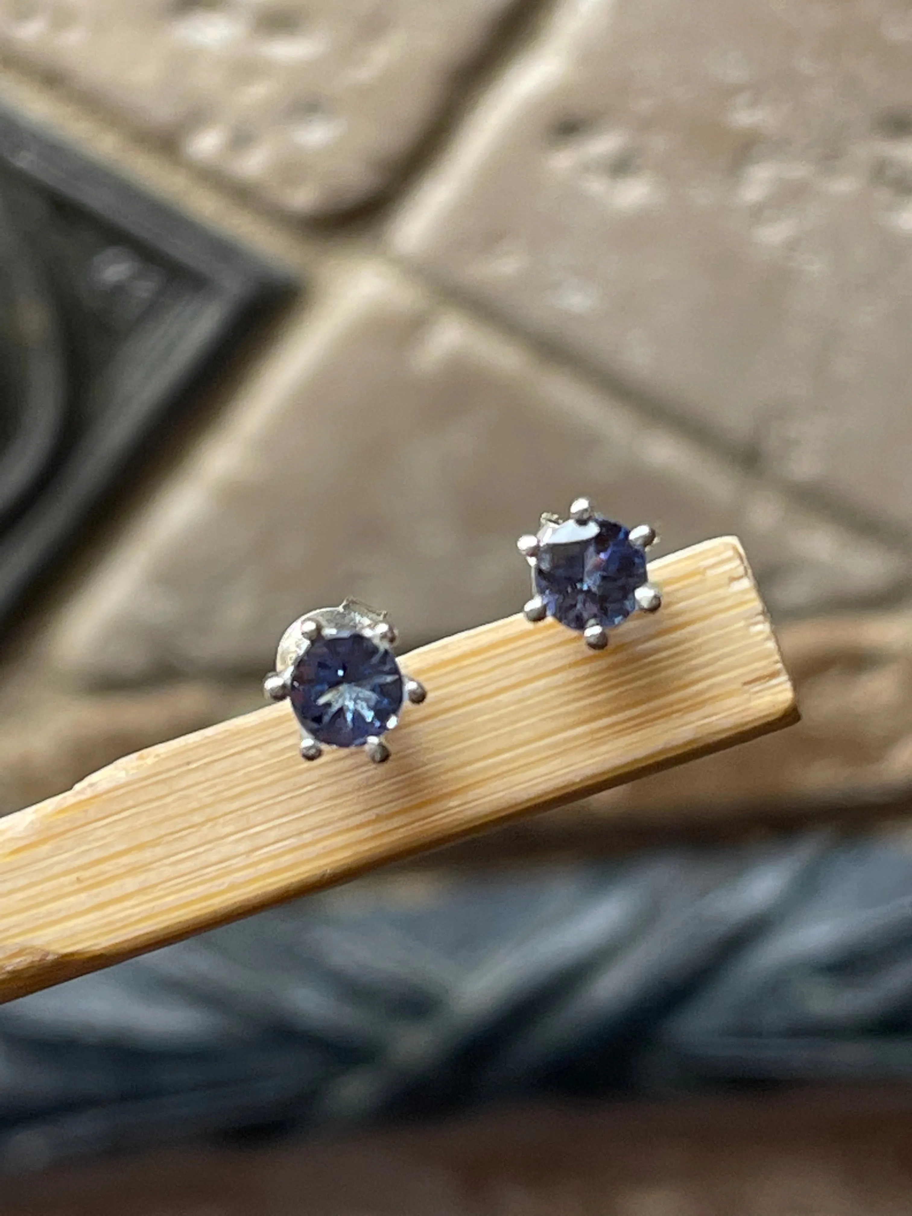 Natural Blue Tanzanite 925 Solid Sterling Silver Earrings 5mm