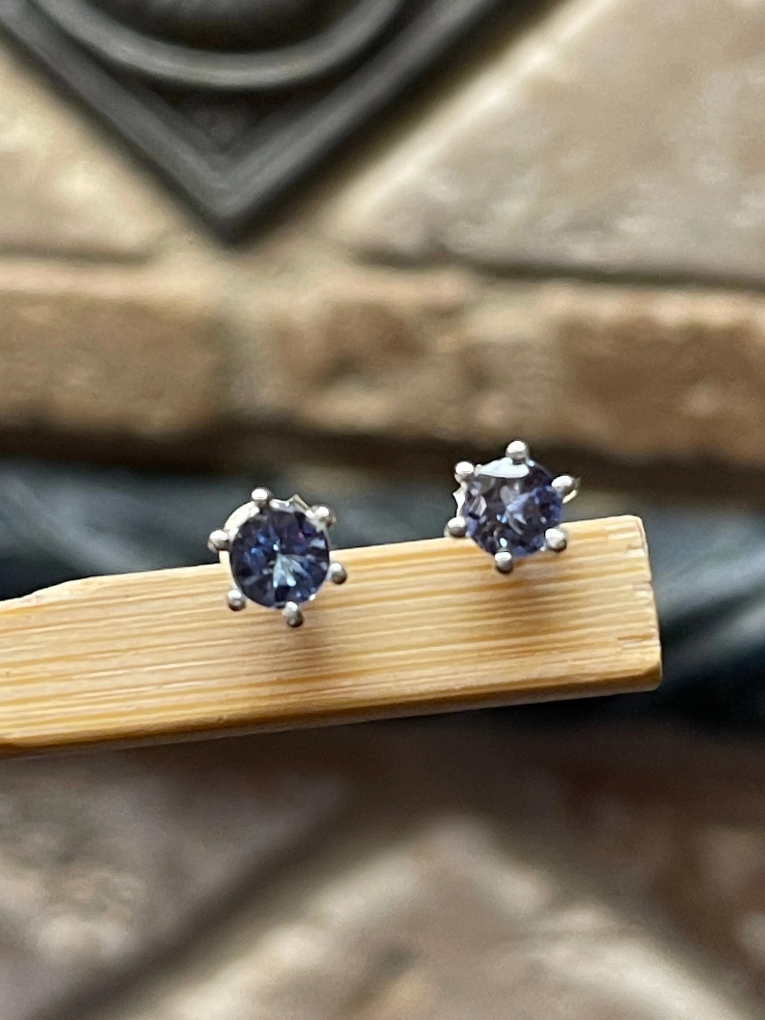 Natural Blue Tanzanite 925 Solid Sterling Silver Earrings 5mm