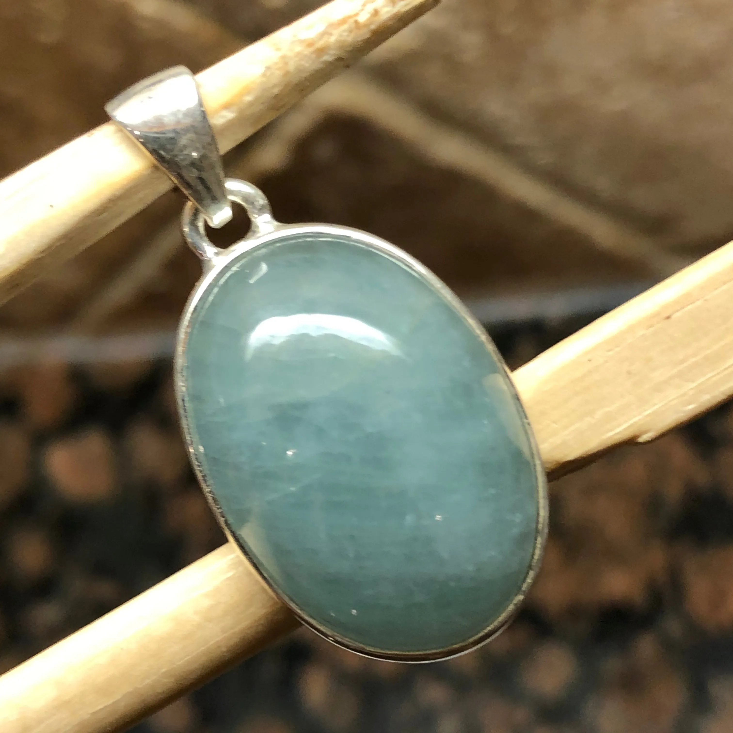 Natural Cabochan Aquamarine 925 Solid Sterling Silver Pendant 35mm