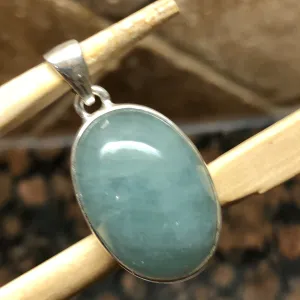 Natural Cabochan Aquamarine 925 Solid Sterling Silver Pendant 35mm