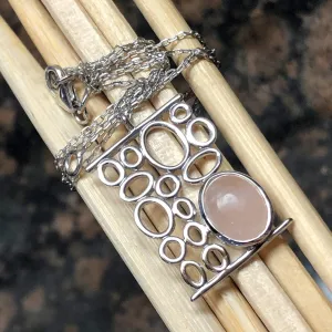 Natural Cabochan Pink Rose Quartz 925 Solid Sterling Silver Necklace 17"
