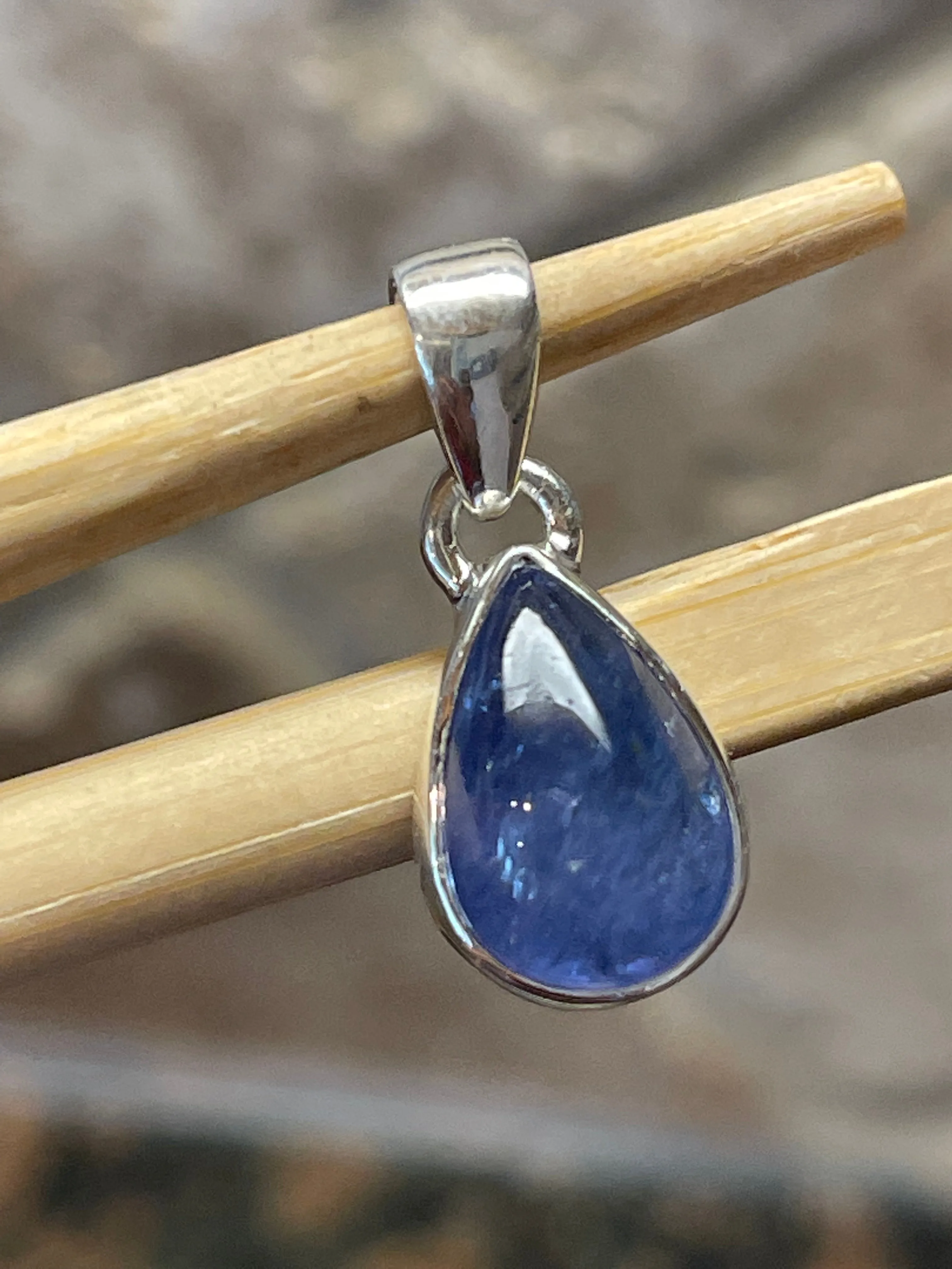 Natural Cabochan Tanzanite 925 Solid Sterling Silver Pendant 22mm