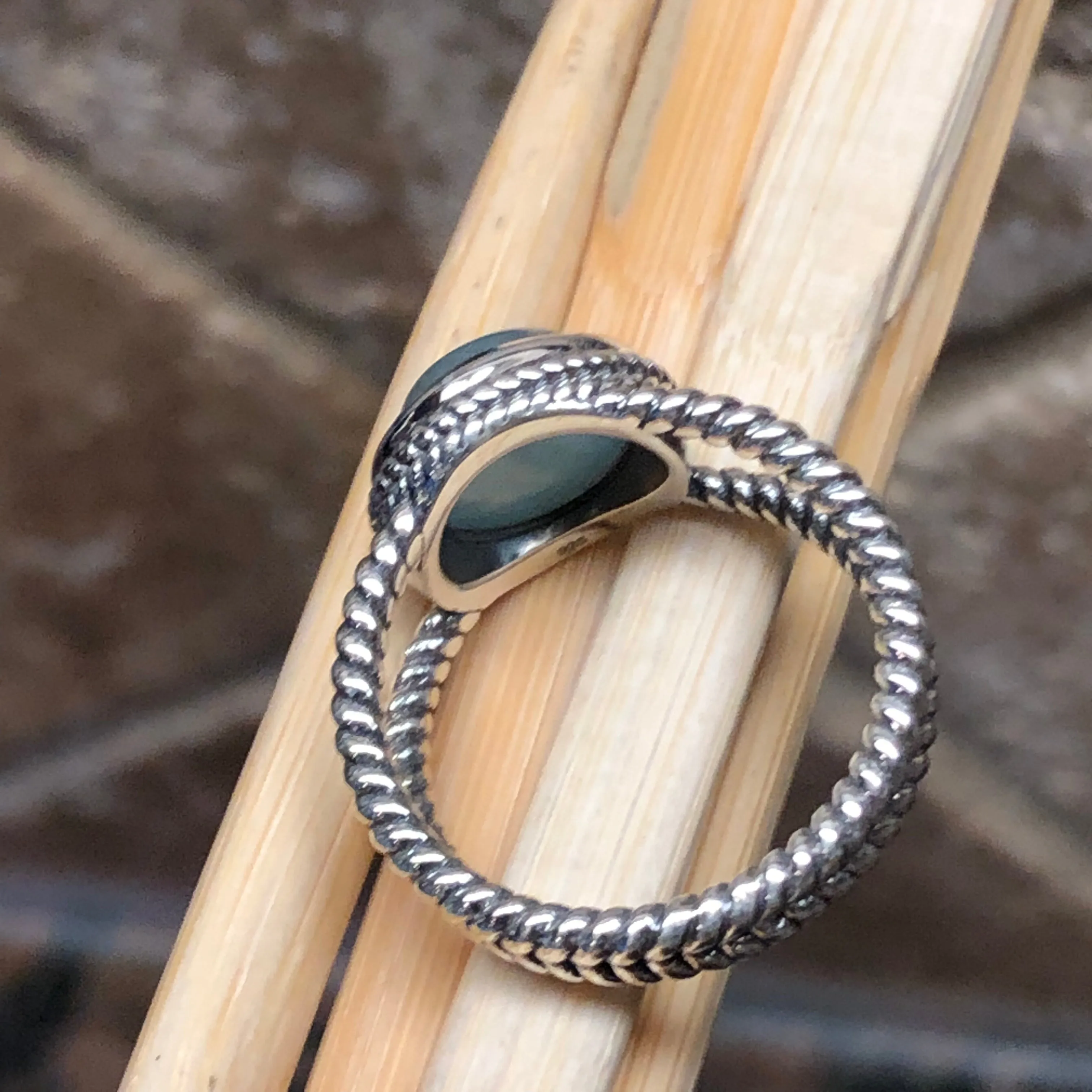 Natural Cabochon Aquamarine 925 Solid Sterling Silver Ring Size 7, 8