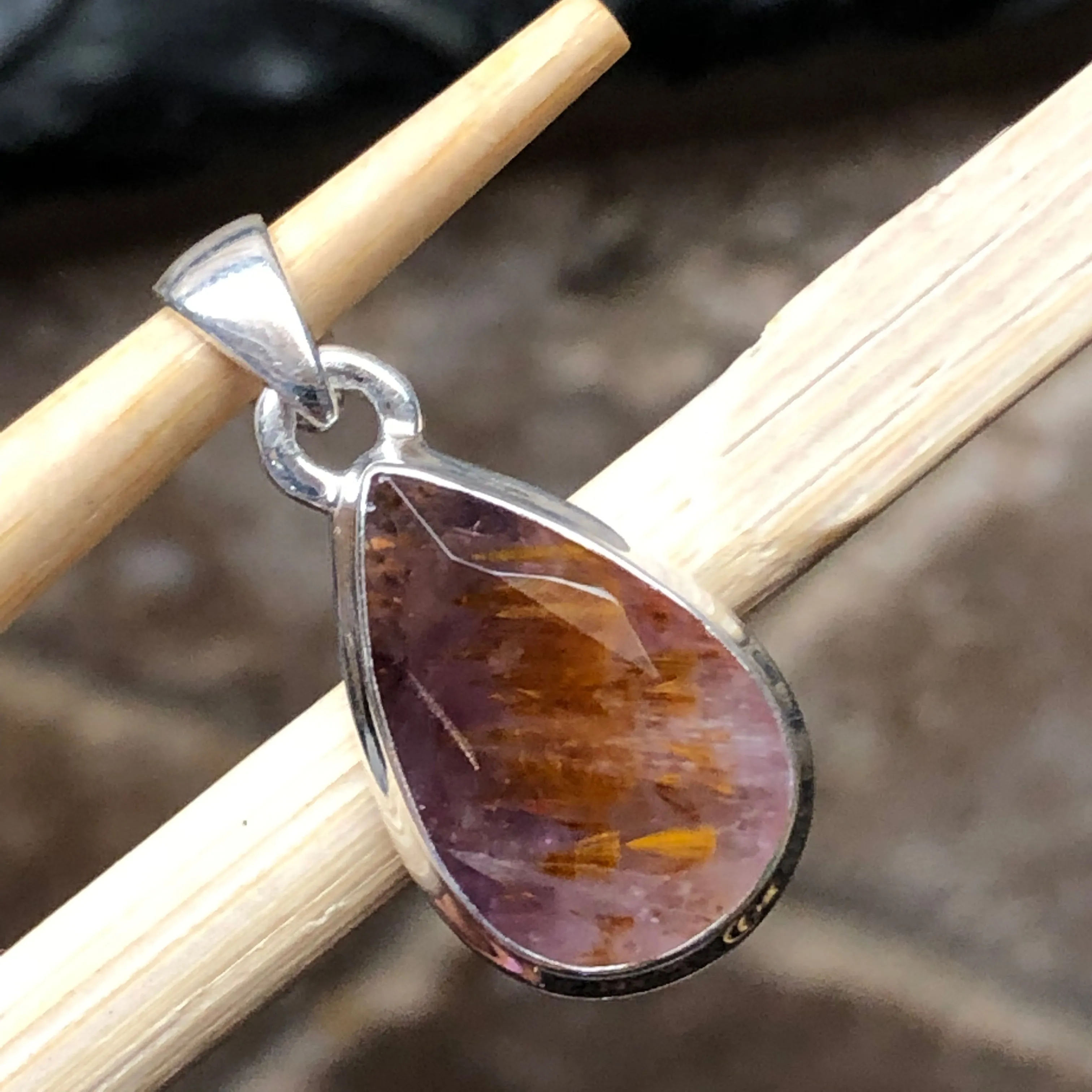 Natural Cacoxenite 925 Solid Sterling Silver Pendant 25mm