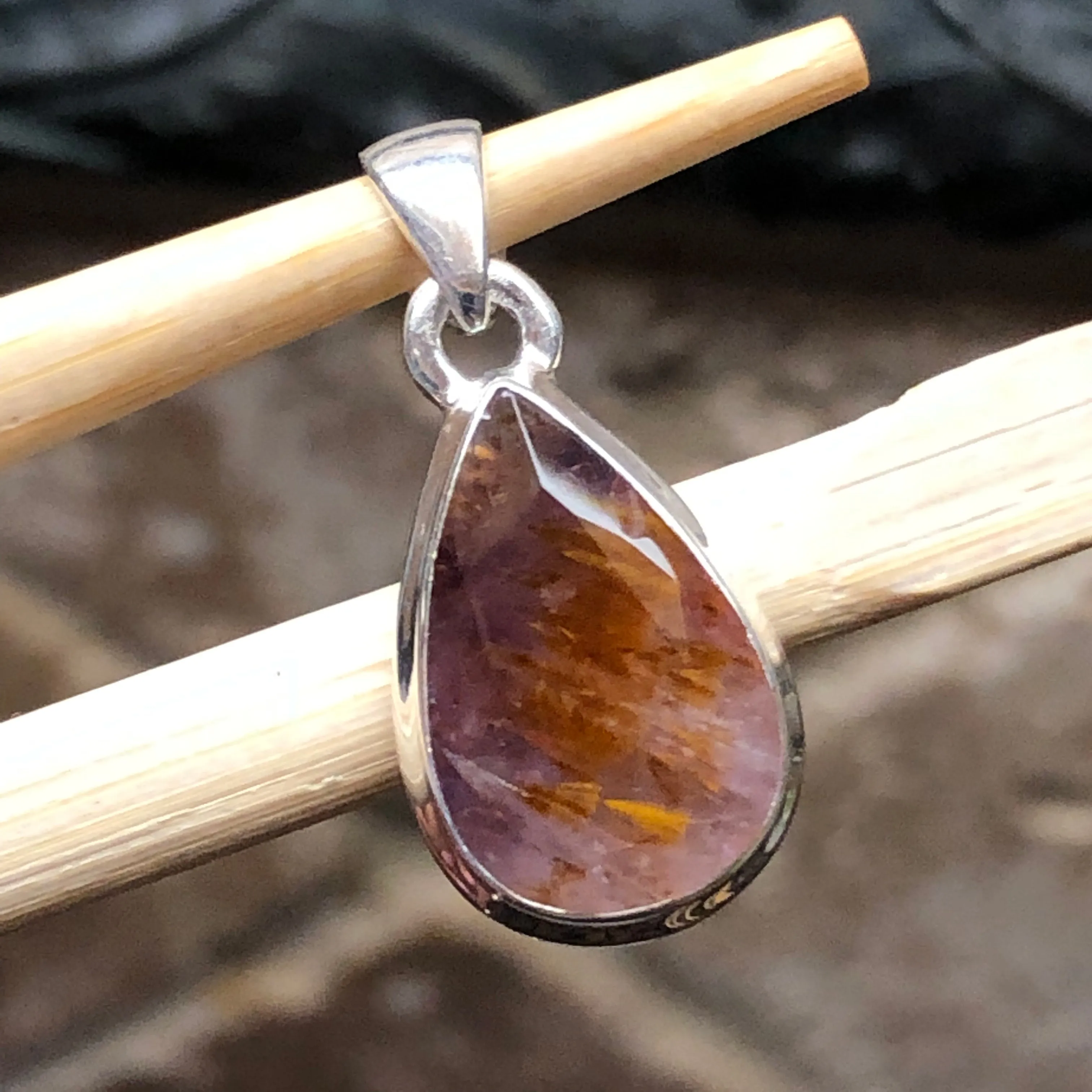 Natural Cacoxenite 925 Solid Sterling Silver Pendant 25mm