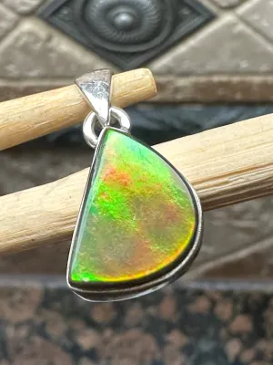 Natural Canadian Ammolite 925 Solid Sterling Silver Pendant 22mm