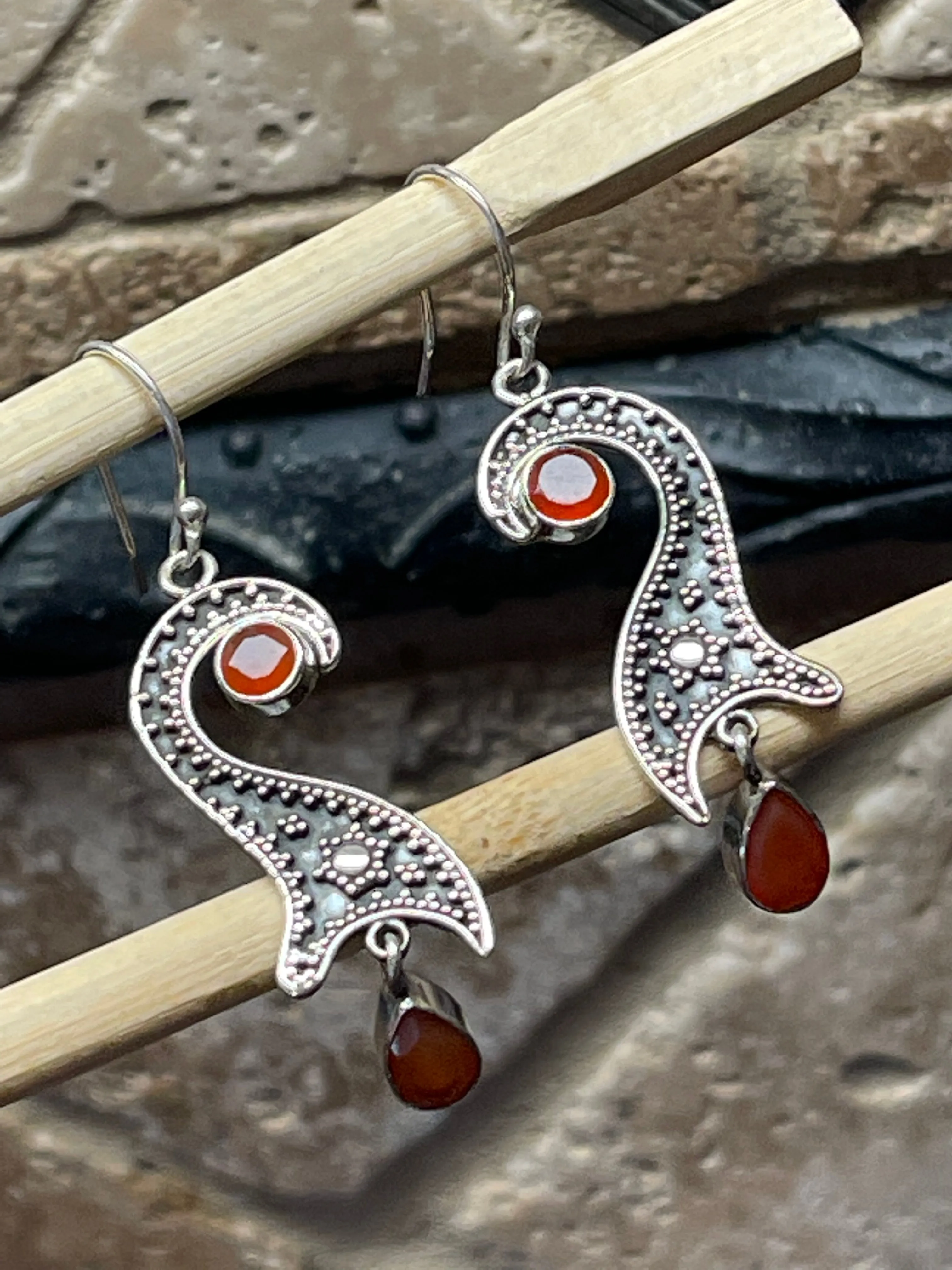 Natural Carnelian 925 Solid Sterling Silver Earrings 50mm