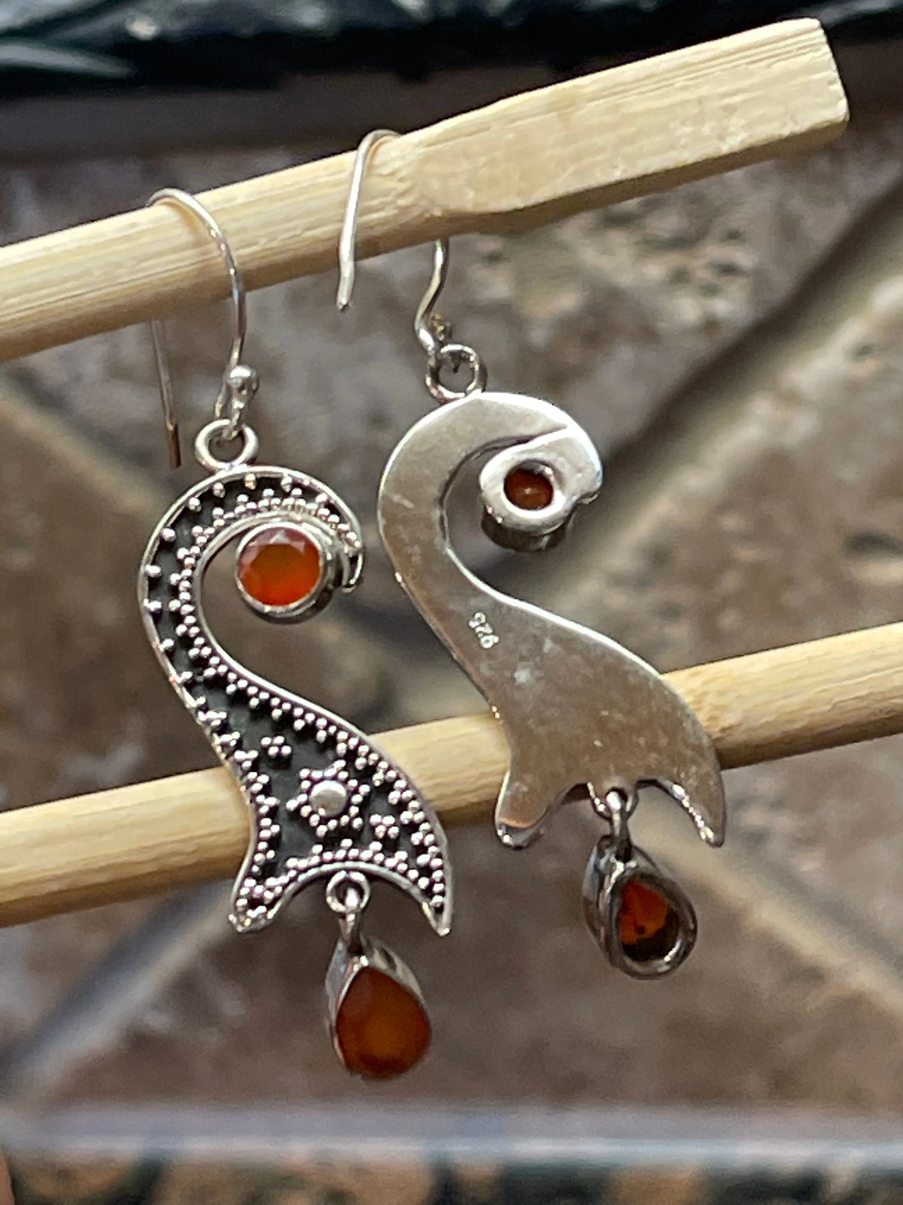 Natural Carnelian 925 Solid Sterling Silver Earrings 50mm