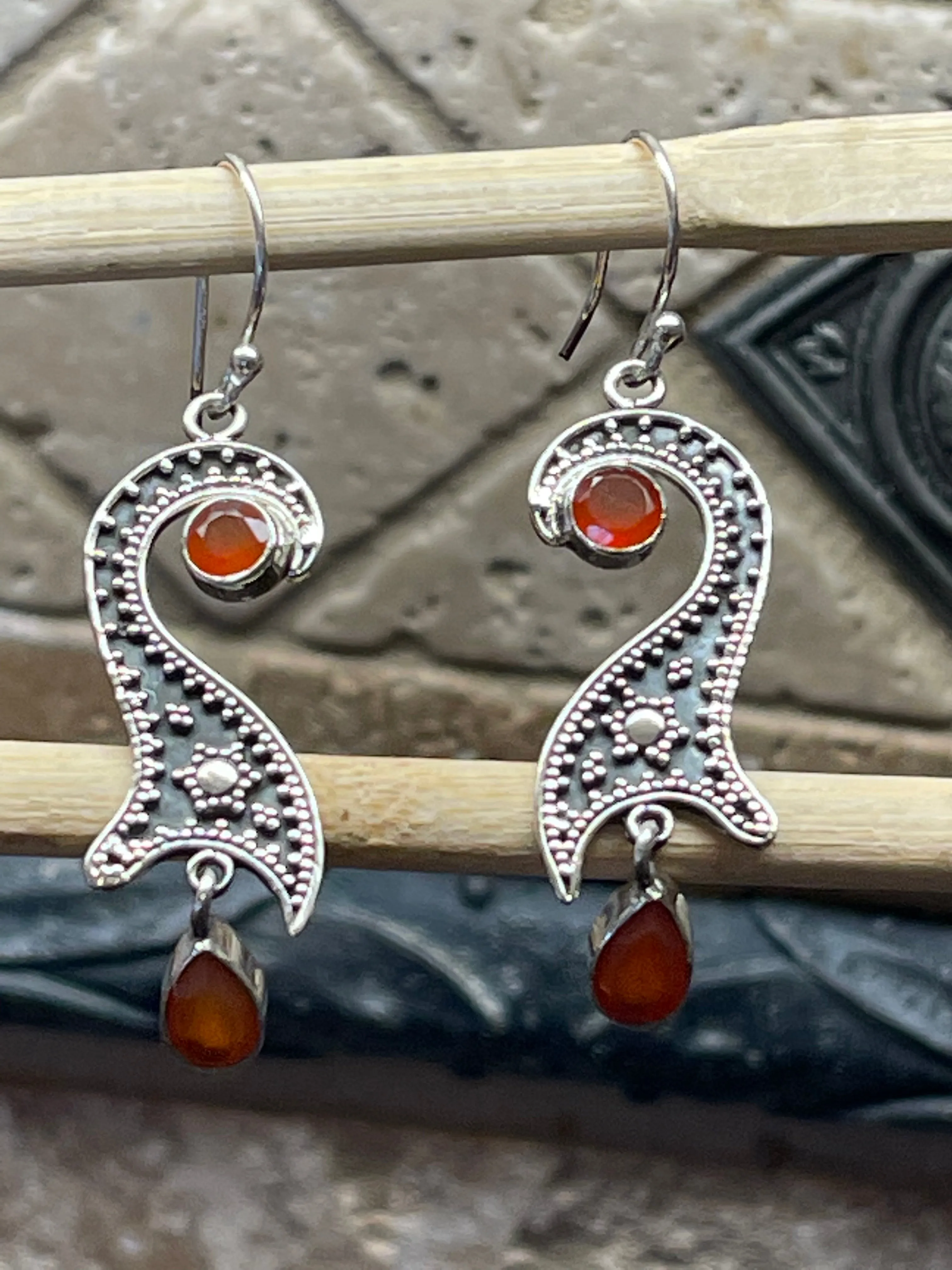 Natural Carnelian 925 Solid Sterling Silver Earrings 50mm