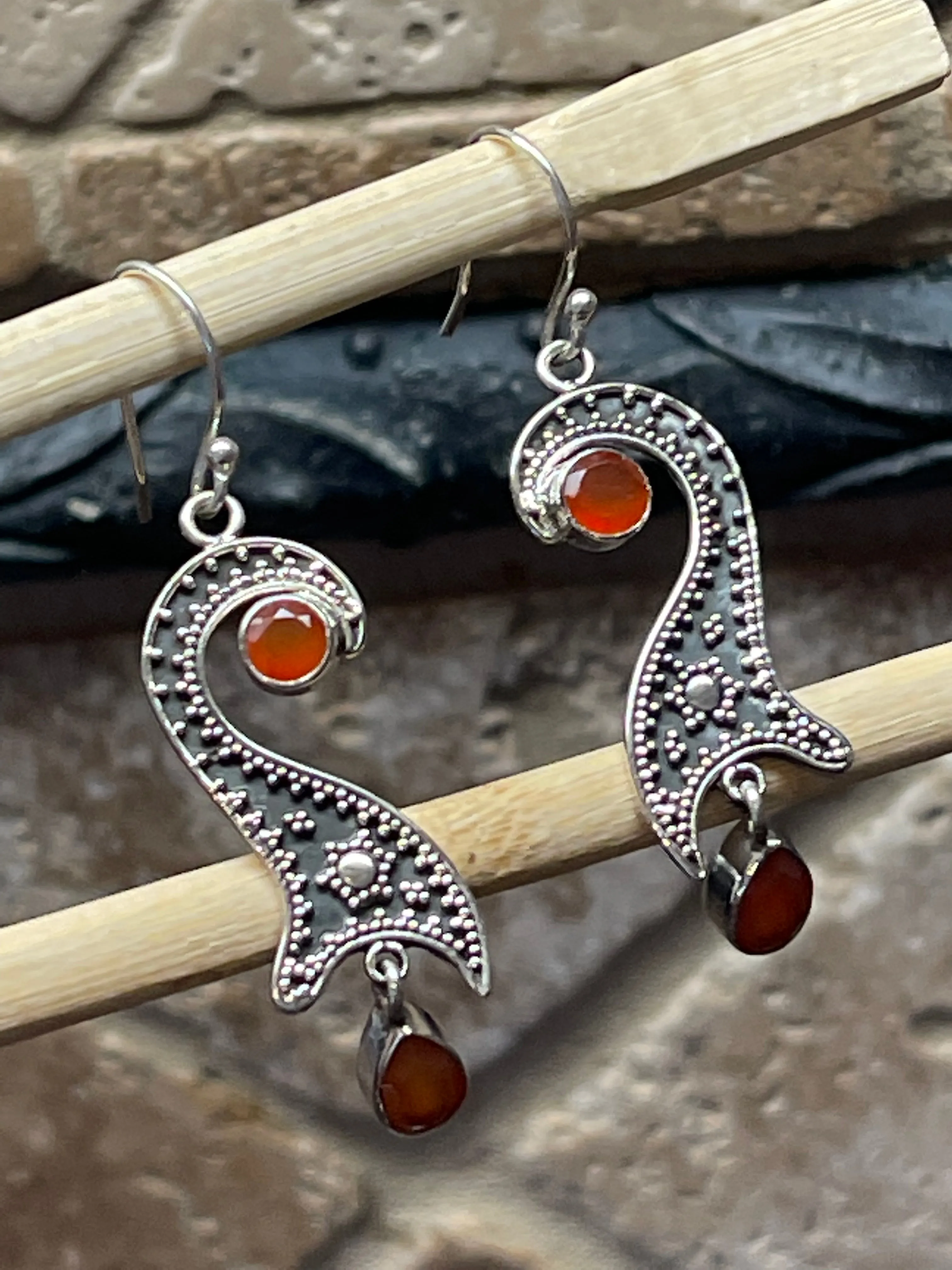Natural Carnelian 925 Solid Sterling Silver Earrings 50mm