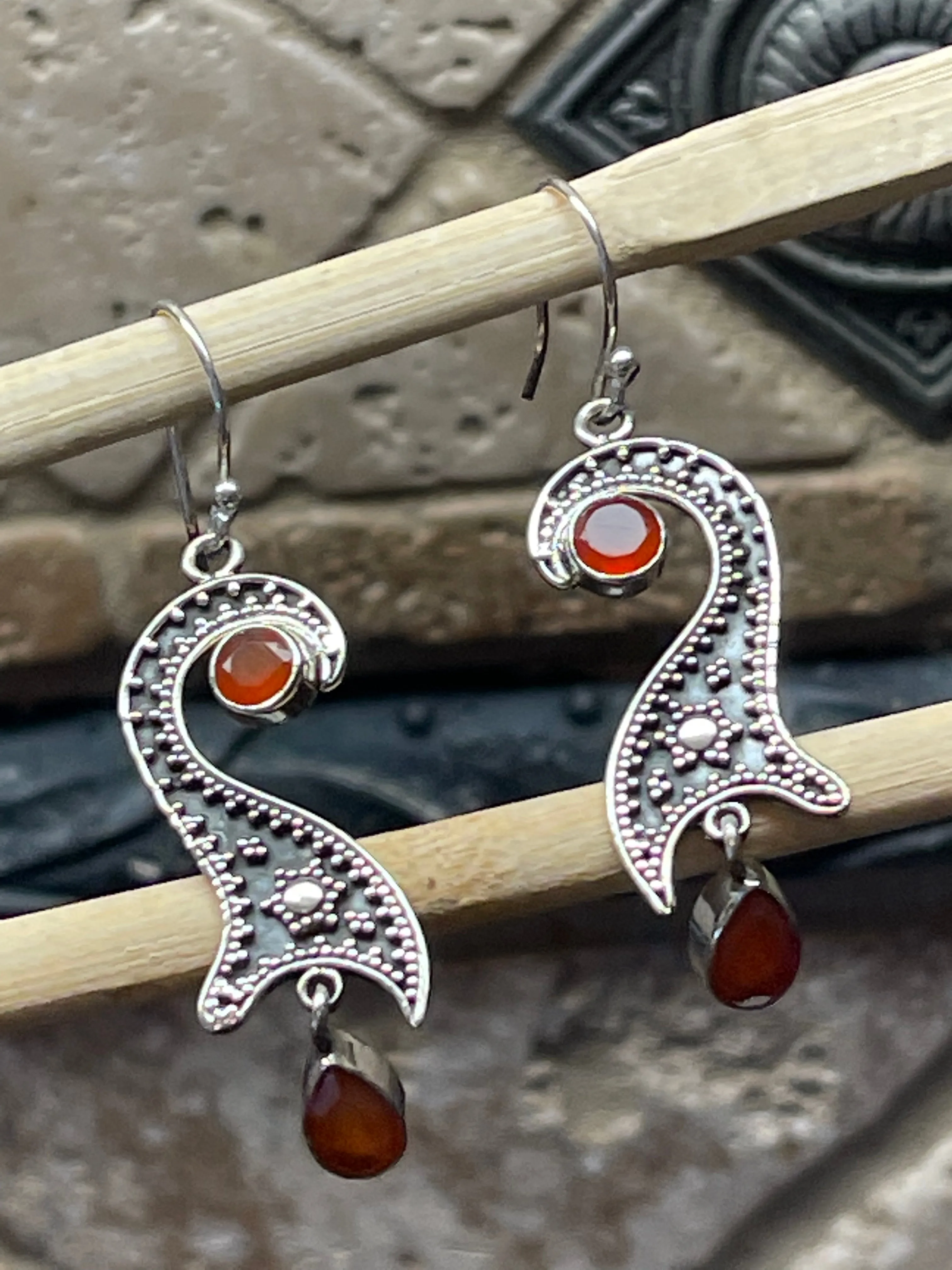 Natural Carnelian 925 Solid Sterling Silver Earrings 50mm
