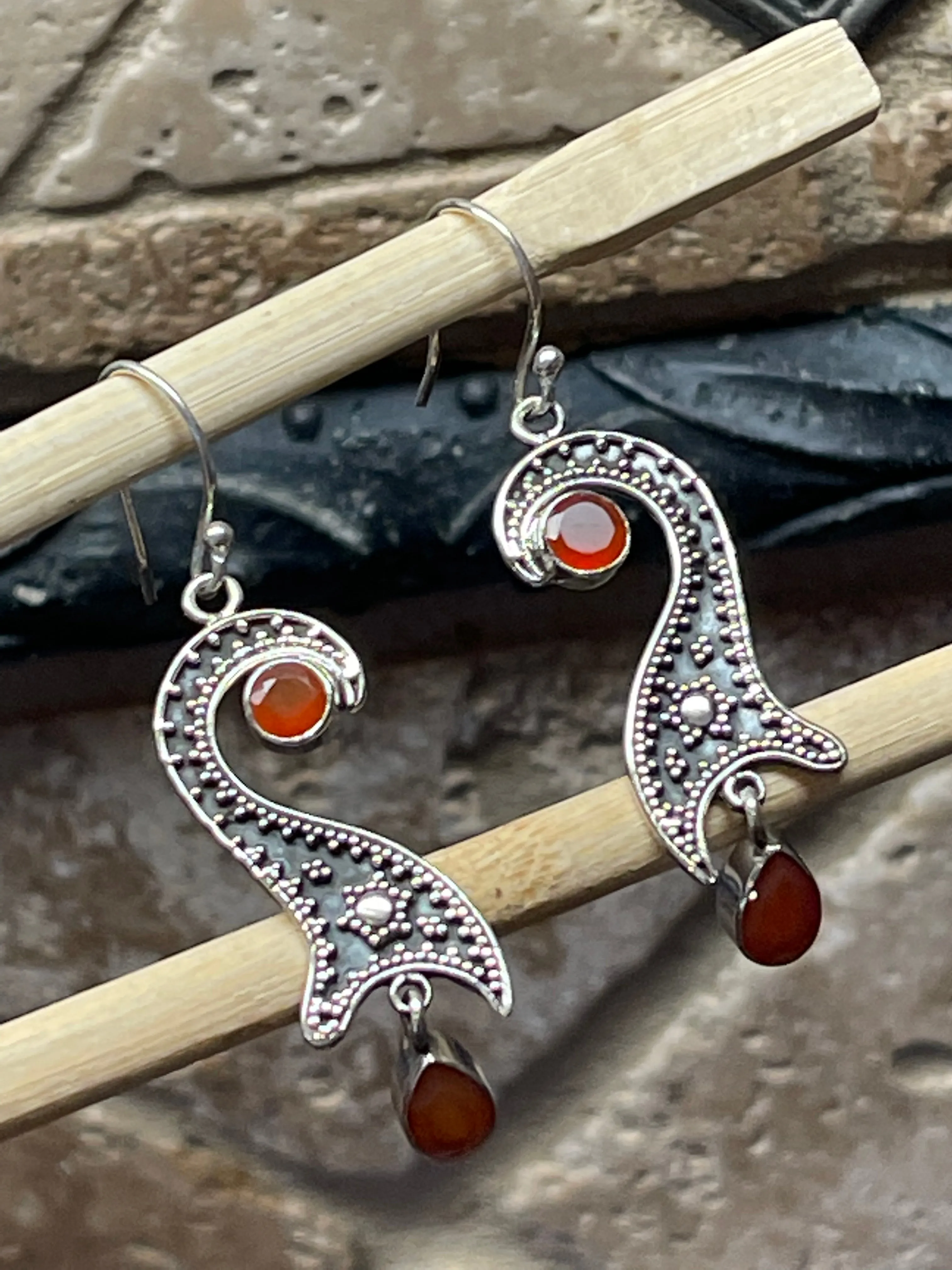 Natural Carnelian 925 Solid Sterling Silver Earrings 50mm
