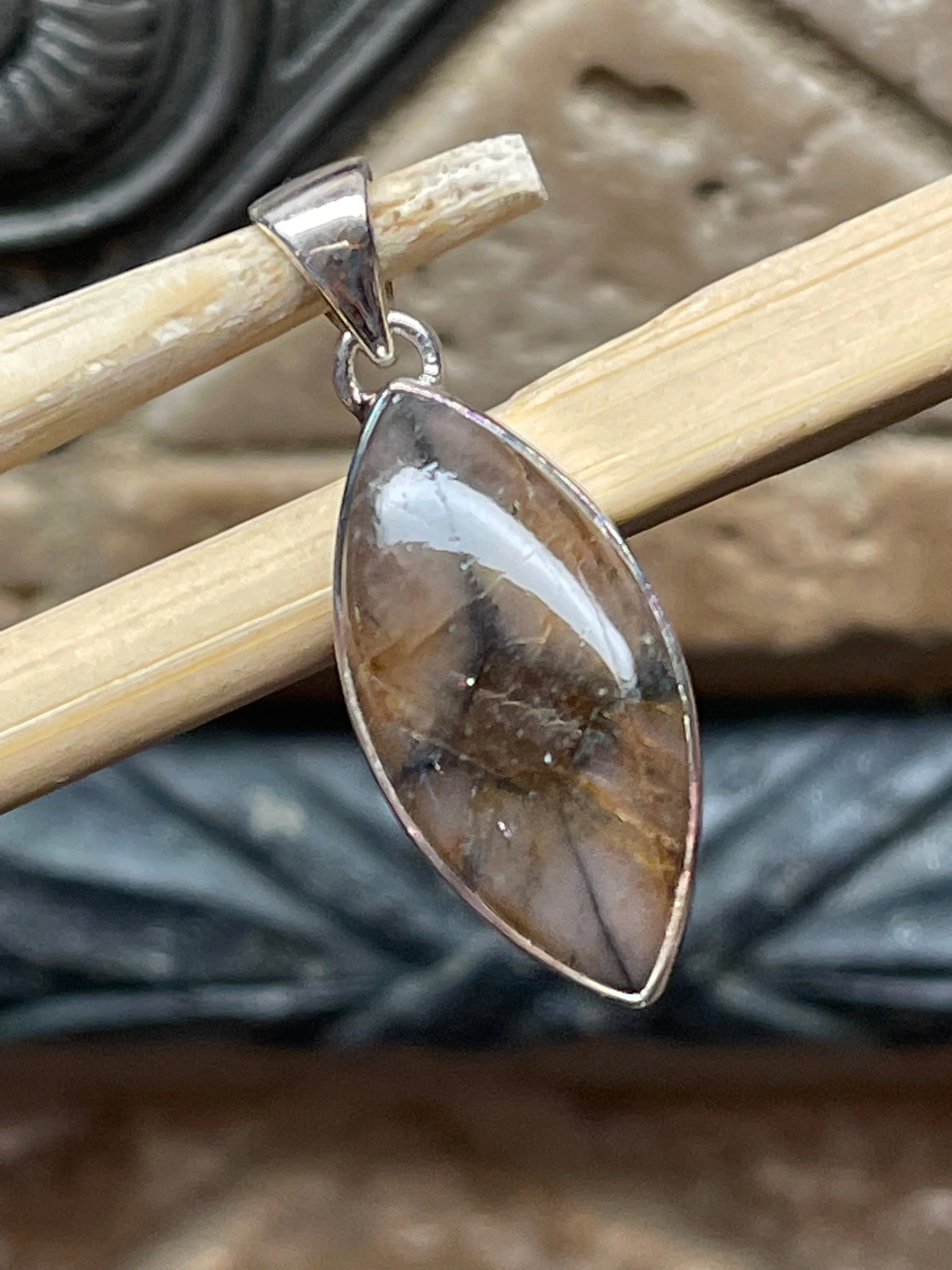 Natural Chiastolite 925 Solid Sterling Silver Pendant 30mm