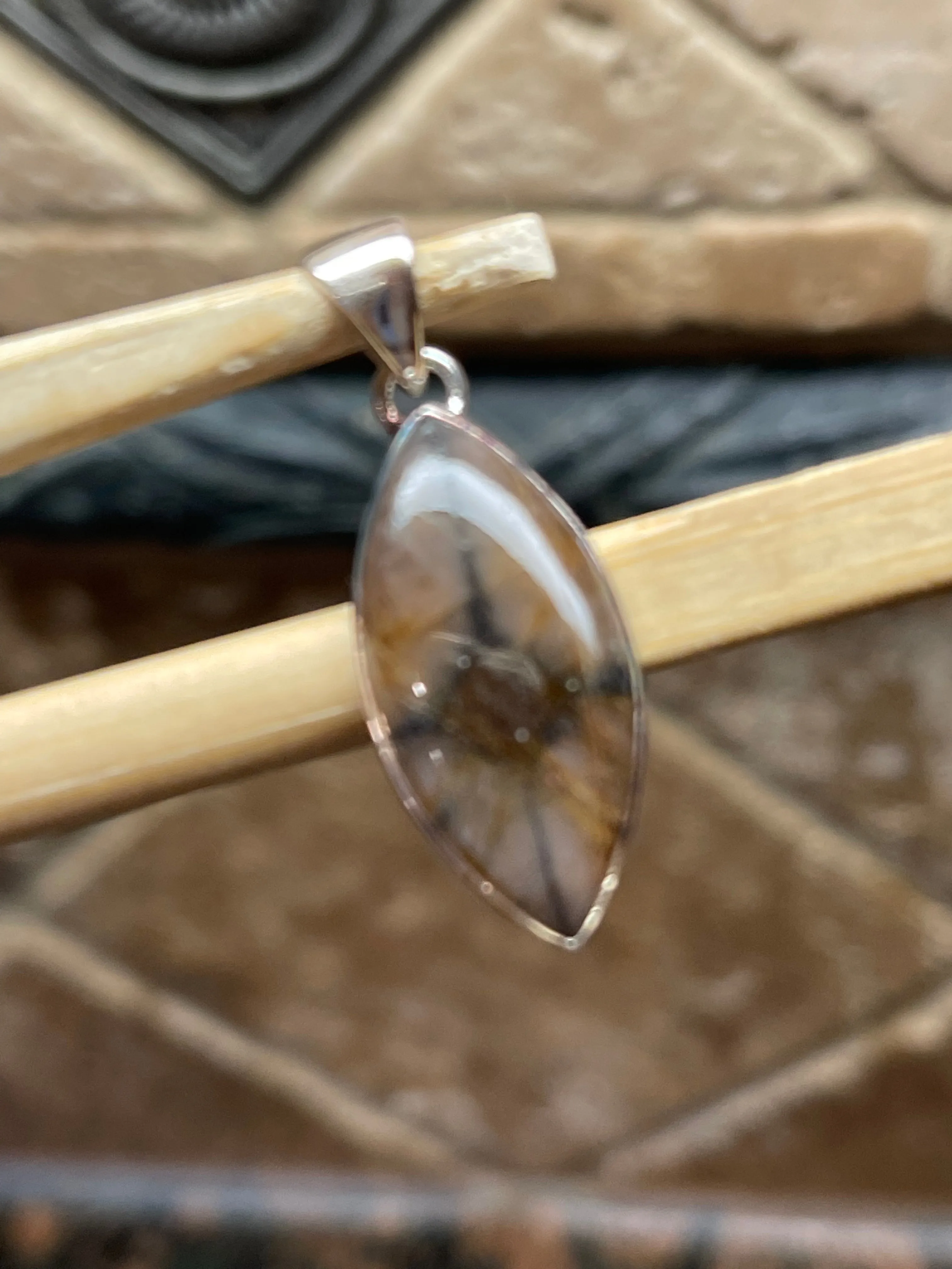 Natural Chiastolite 925 Solid Sterling Silver Pendant 30mm