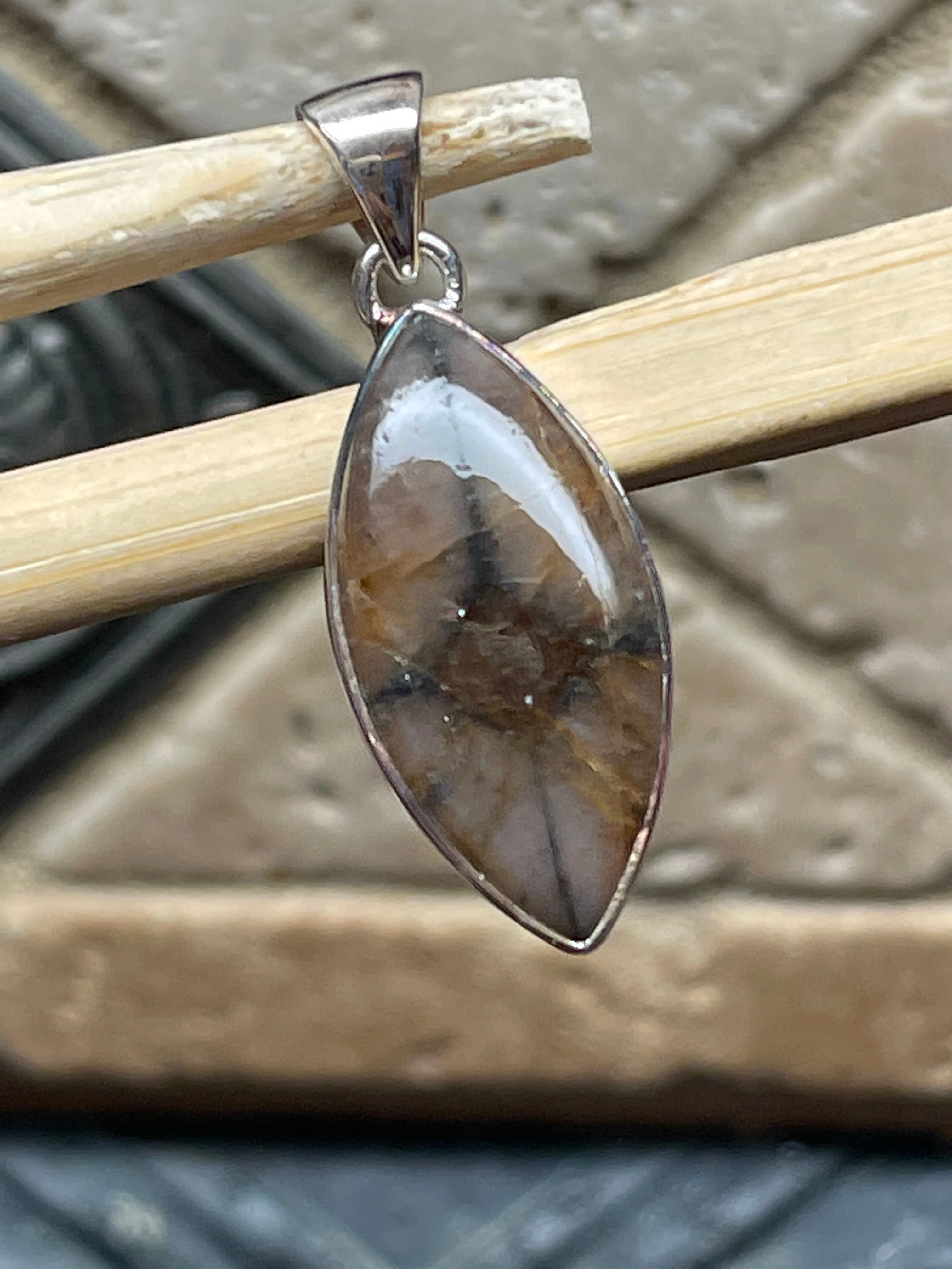 Natural Chiastolite 925 Solid Sterling Silver Pendant 30mm