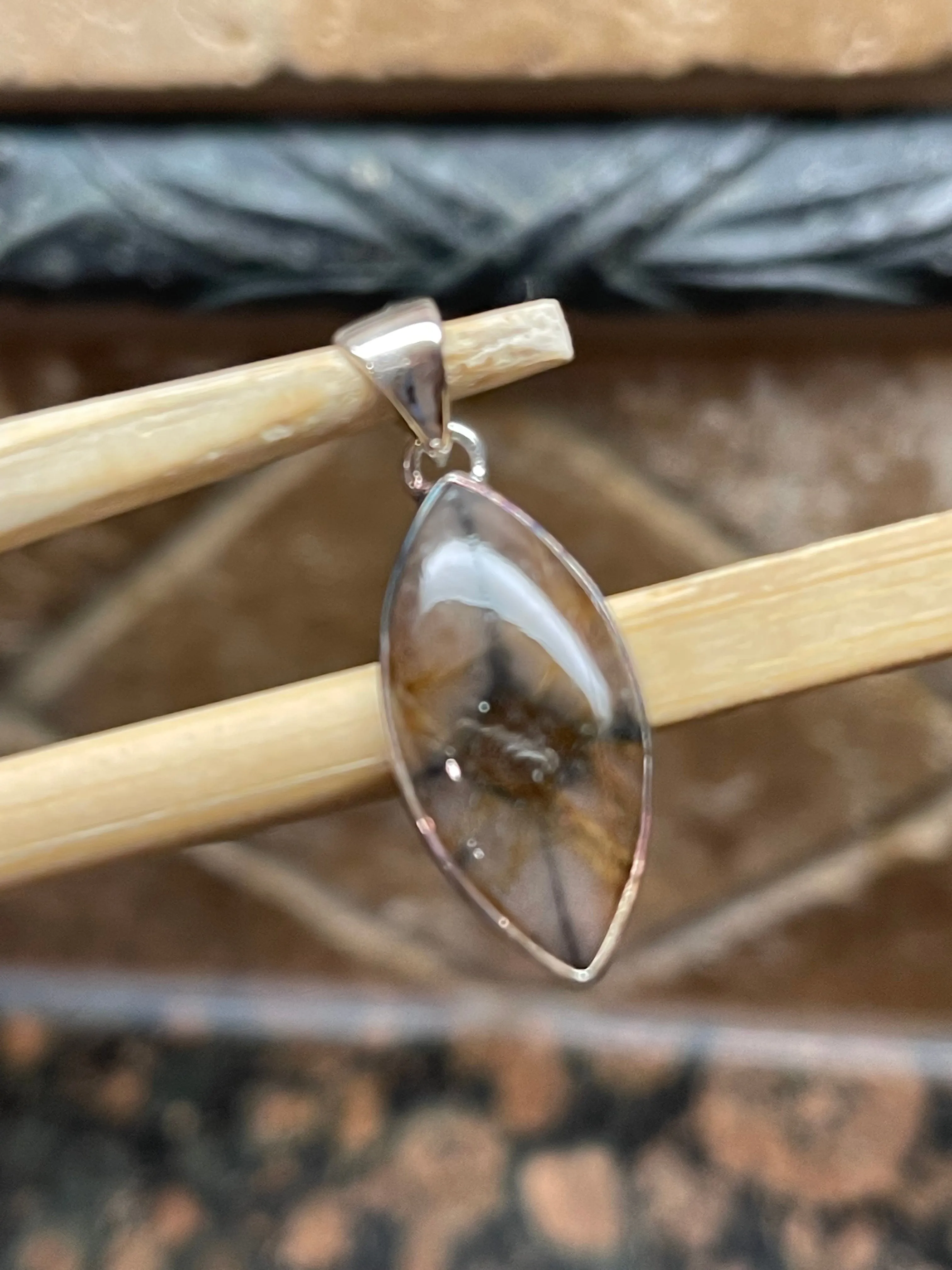 Natural Chiastolite 925 Solid Sterling Silver Pendant 30mm