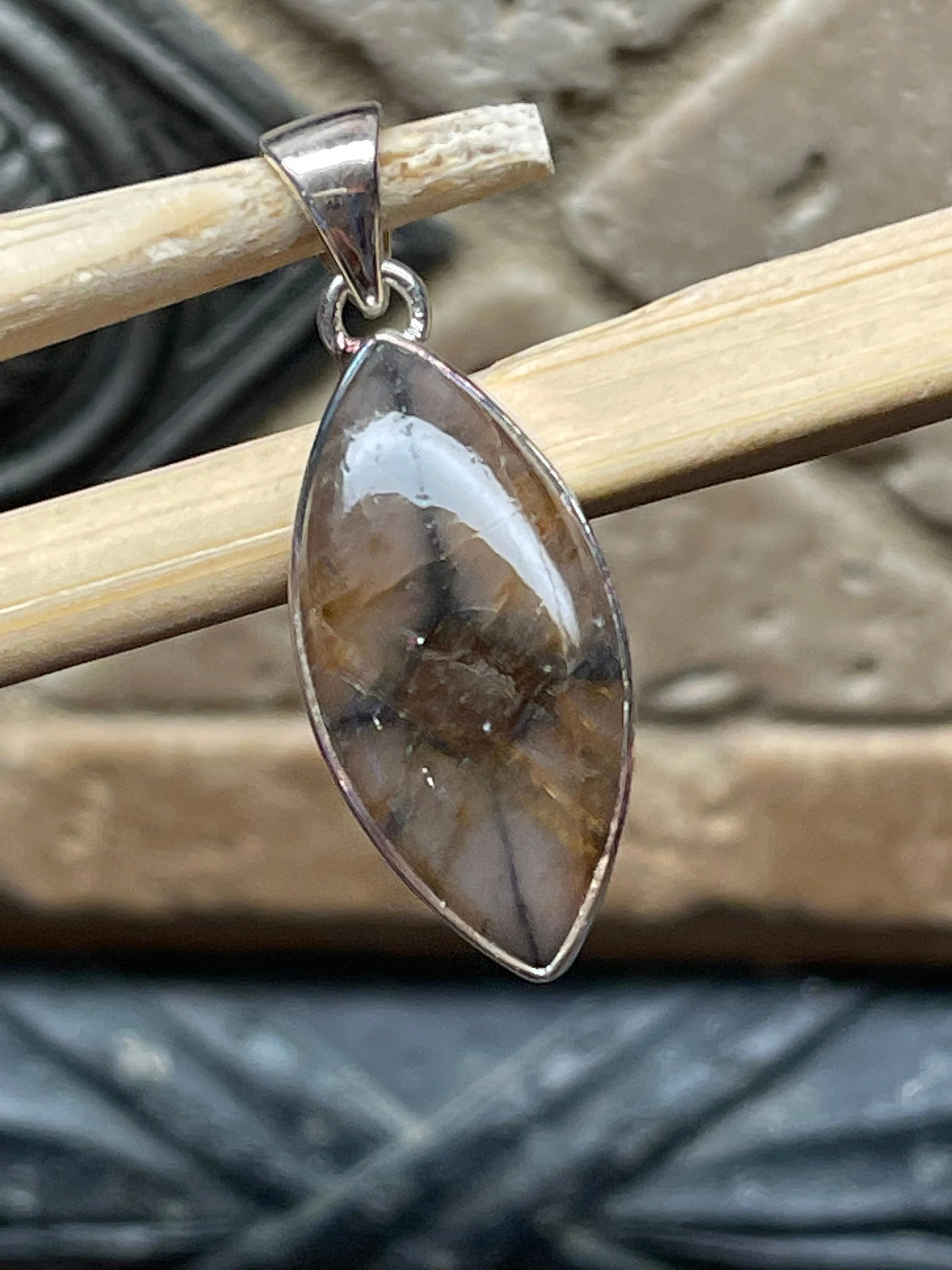 Natural Chiastolite 925 Solid Sterling Silver Pendant 30mm