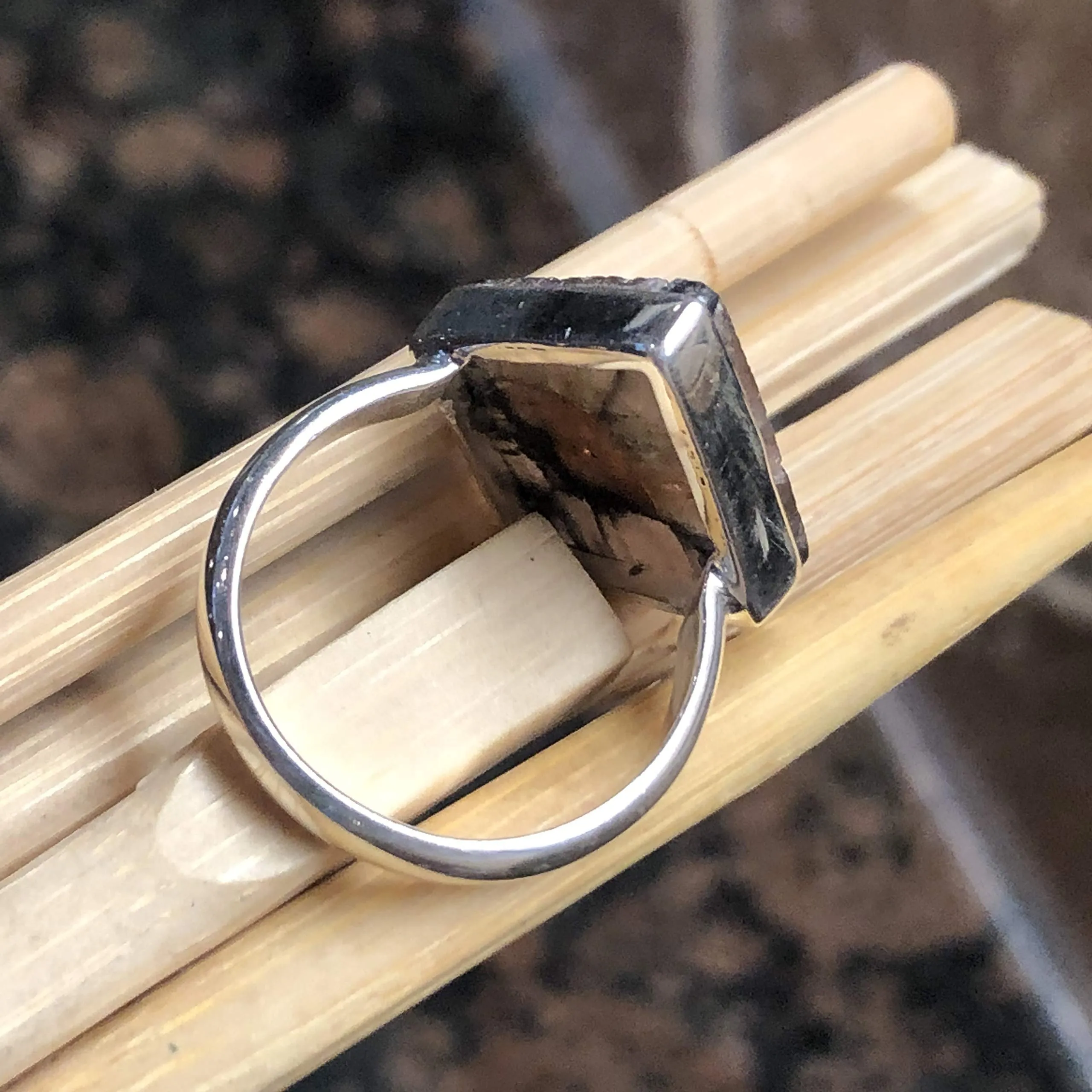 Natural Chiastolite 925 Solid Sterling Silver Ring Size 7