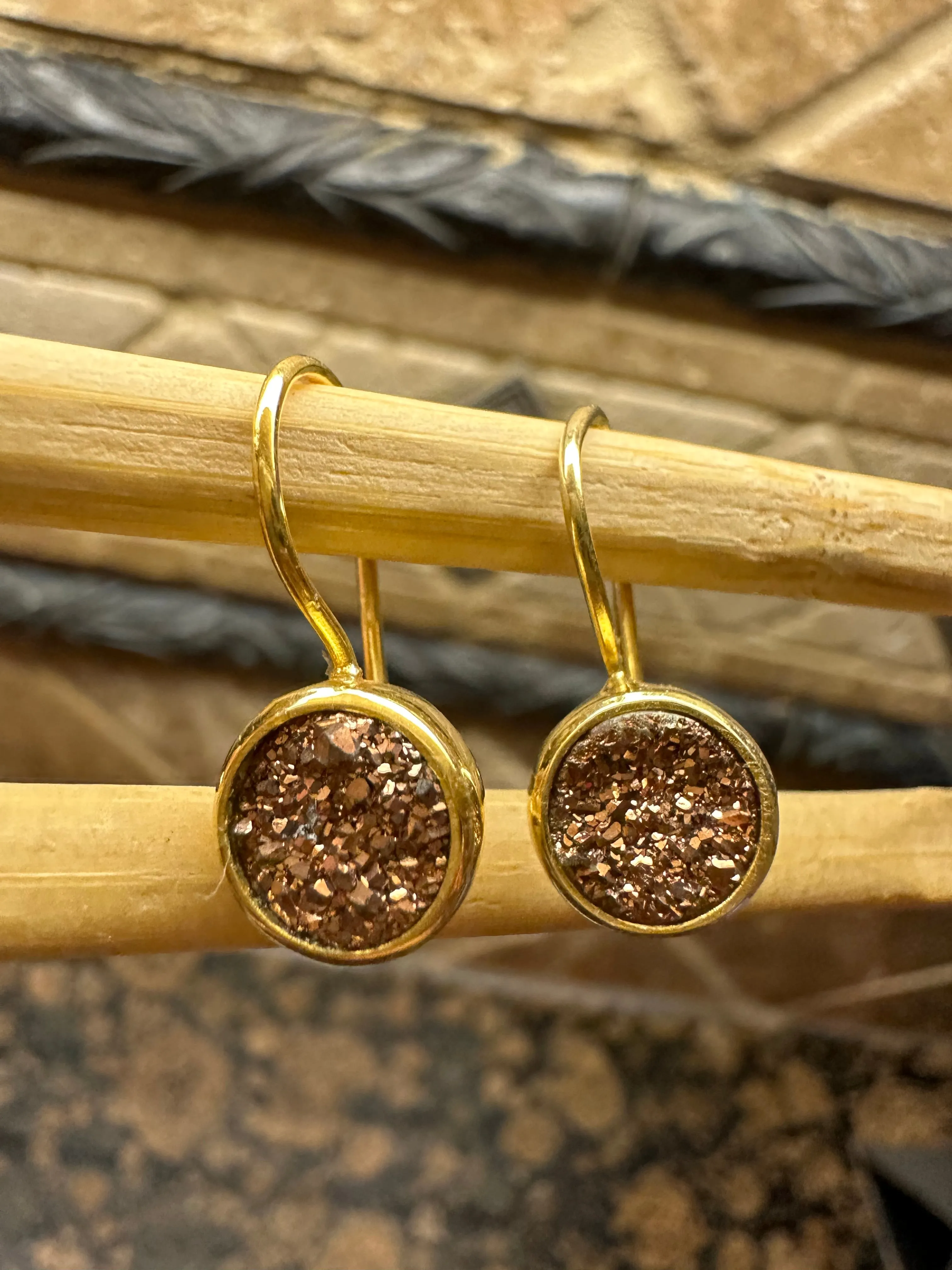 Natural Cluster Gold  Druzy 14k Vermeil Gold Earrings 25mm