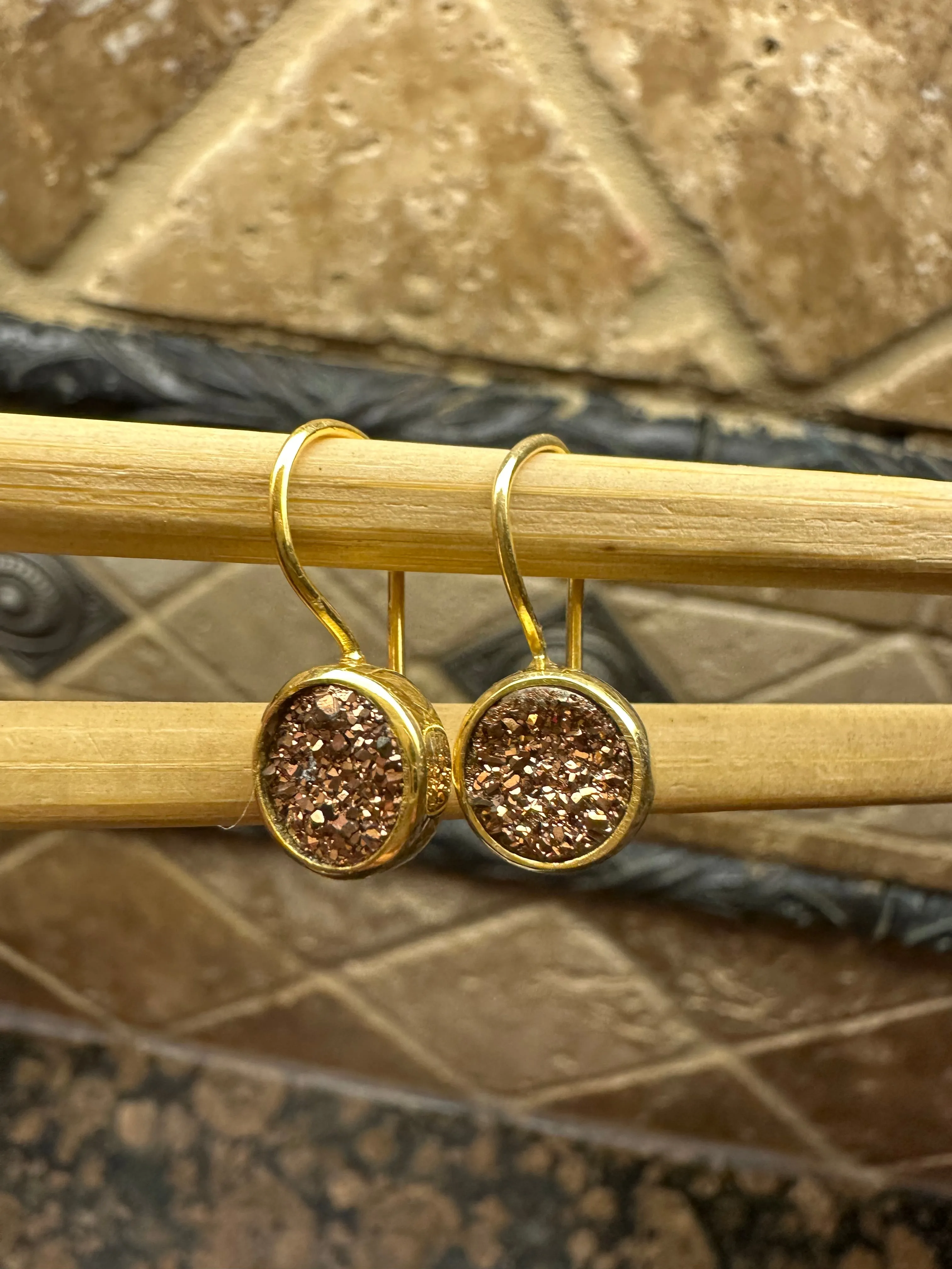 Natural Cluster Gold  Druzy 14k Vermeil Gold Earrings 25mm