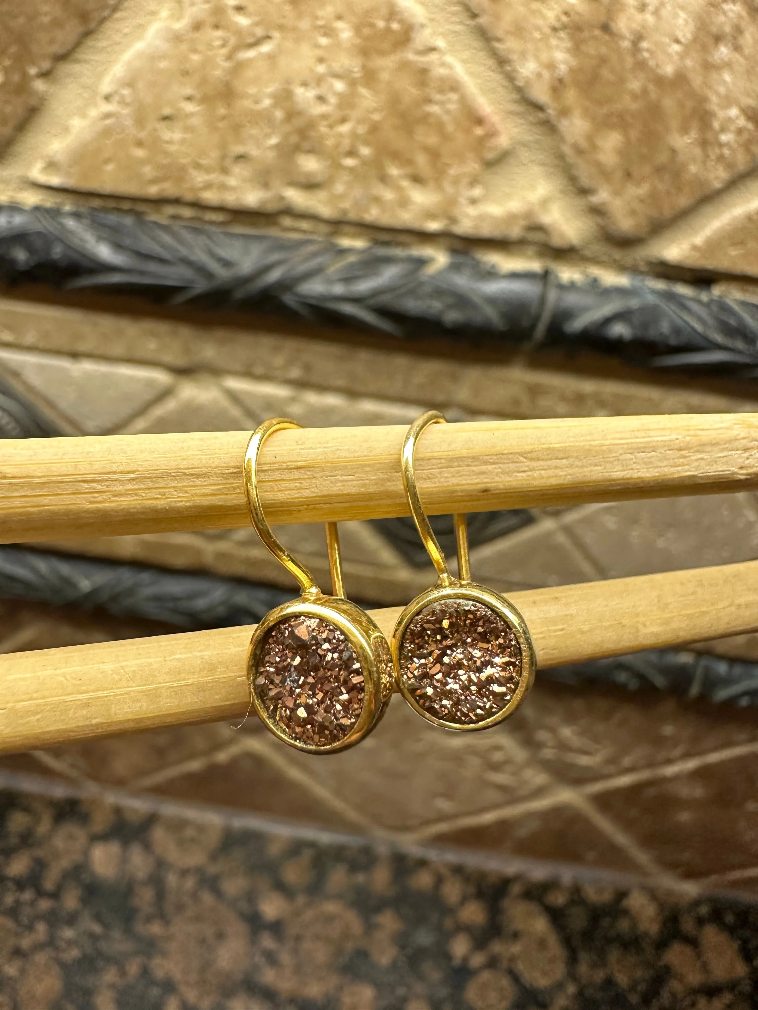 Natural Cluster Gold  Druzy 14k Vermeil Gold Earrings 25mm
