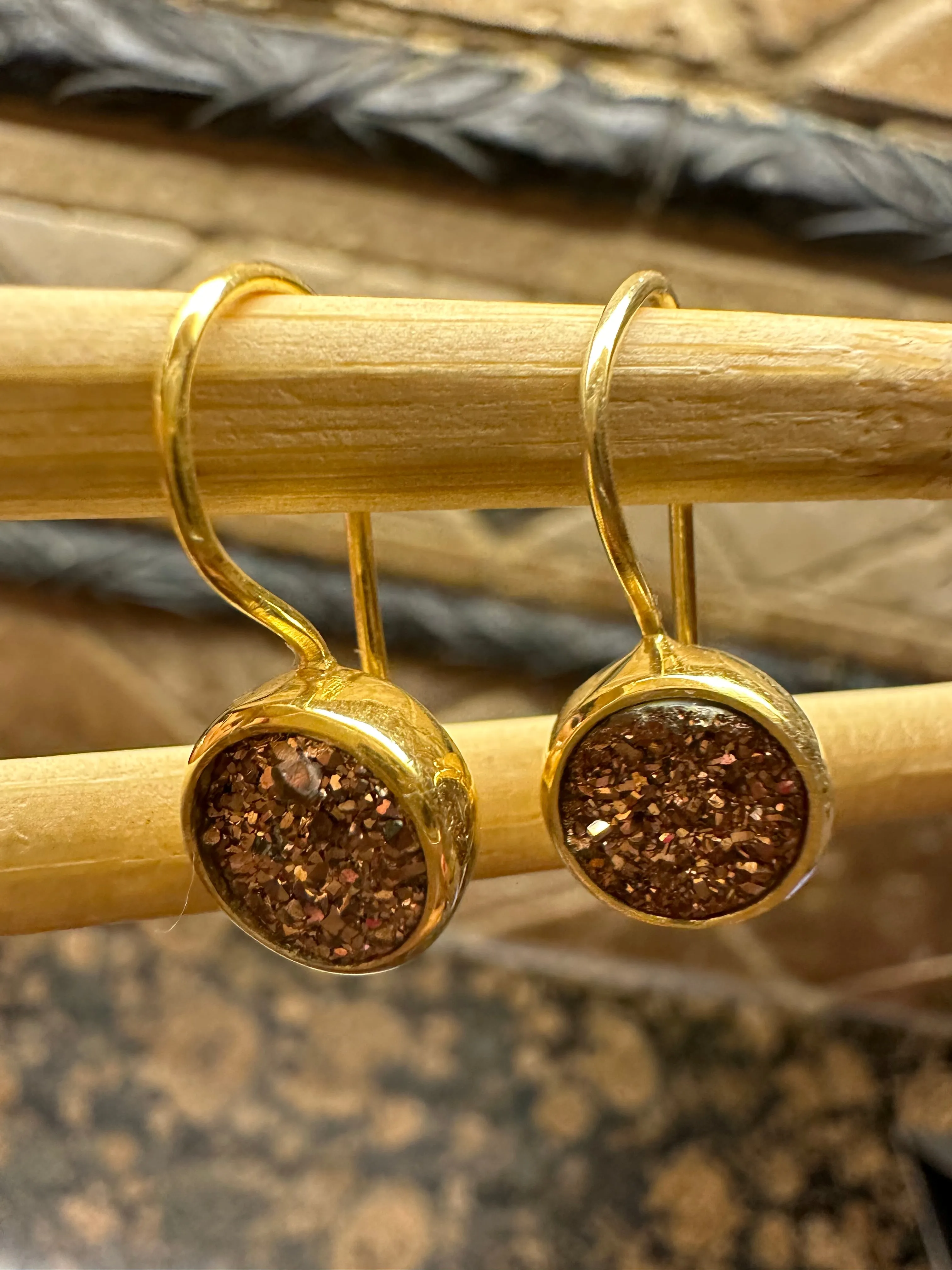 Natural Cluster Gold  Druzy 14k Vermeil Gold Earrings 25mm