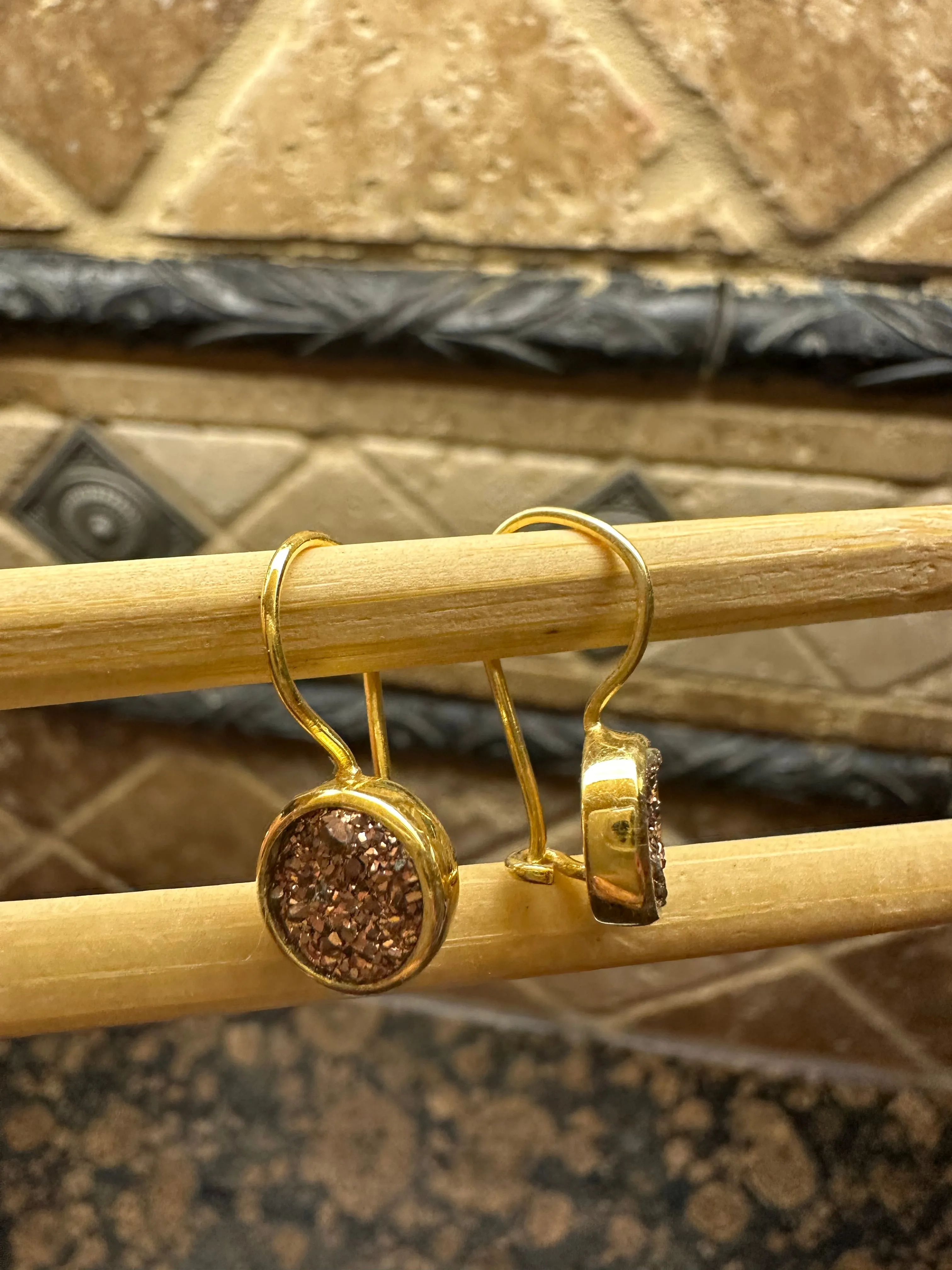 Natural Cluster Gold  Druzy 14k Vermeil Gold Earrings 25mm