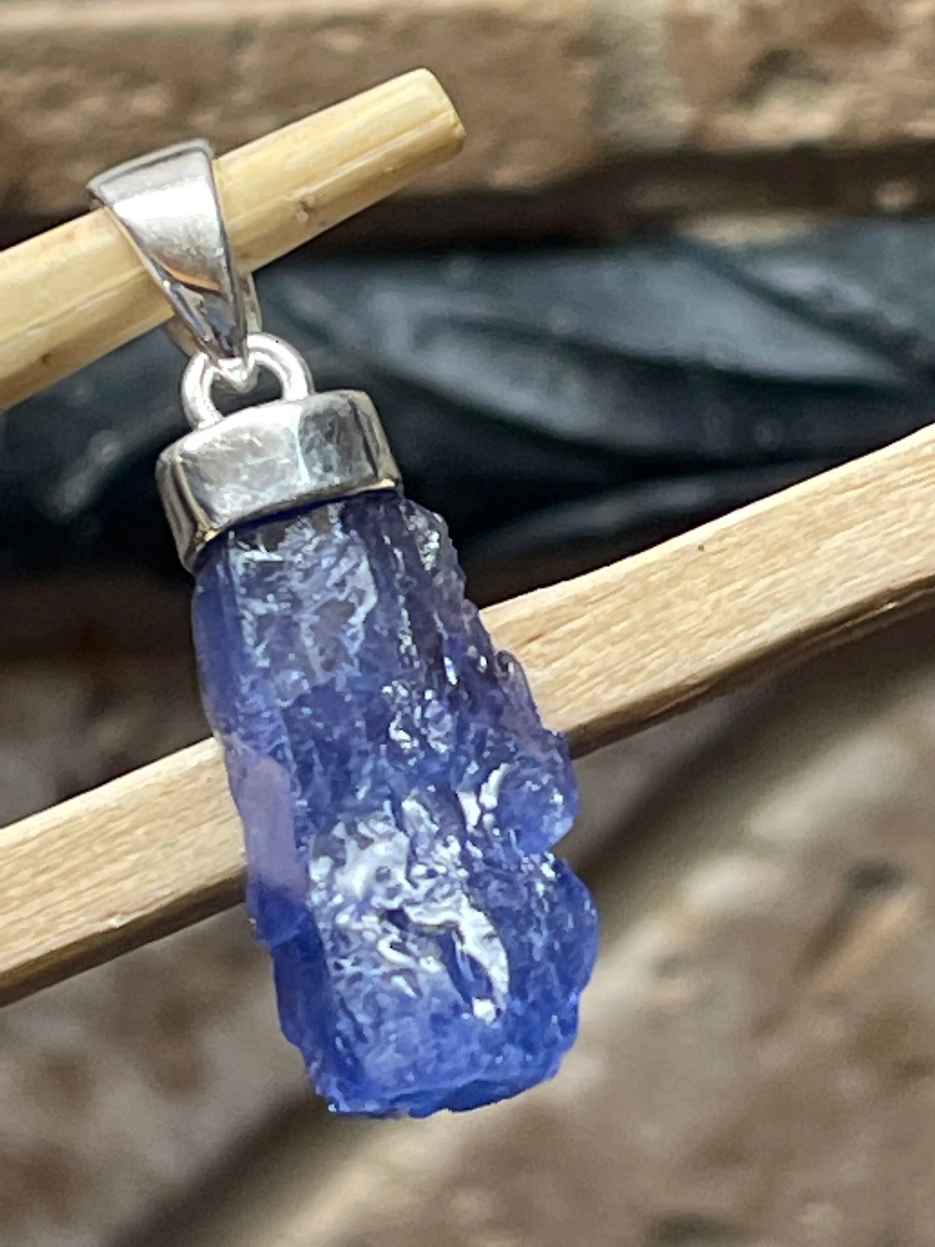 Natural Cluster Tanzanite 925 Solid Sterling Silver Pendant 35mm