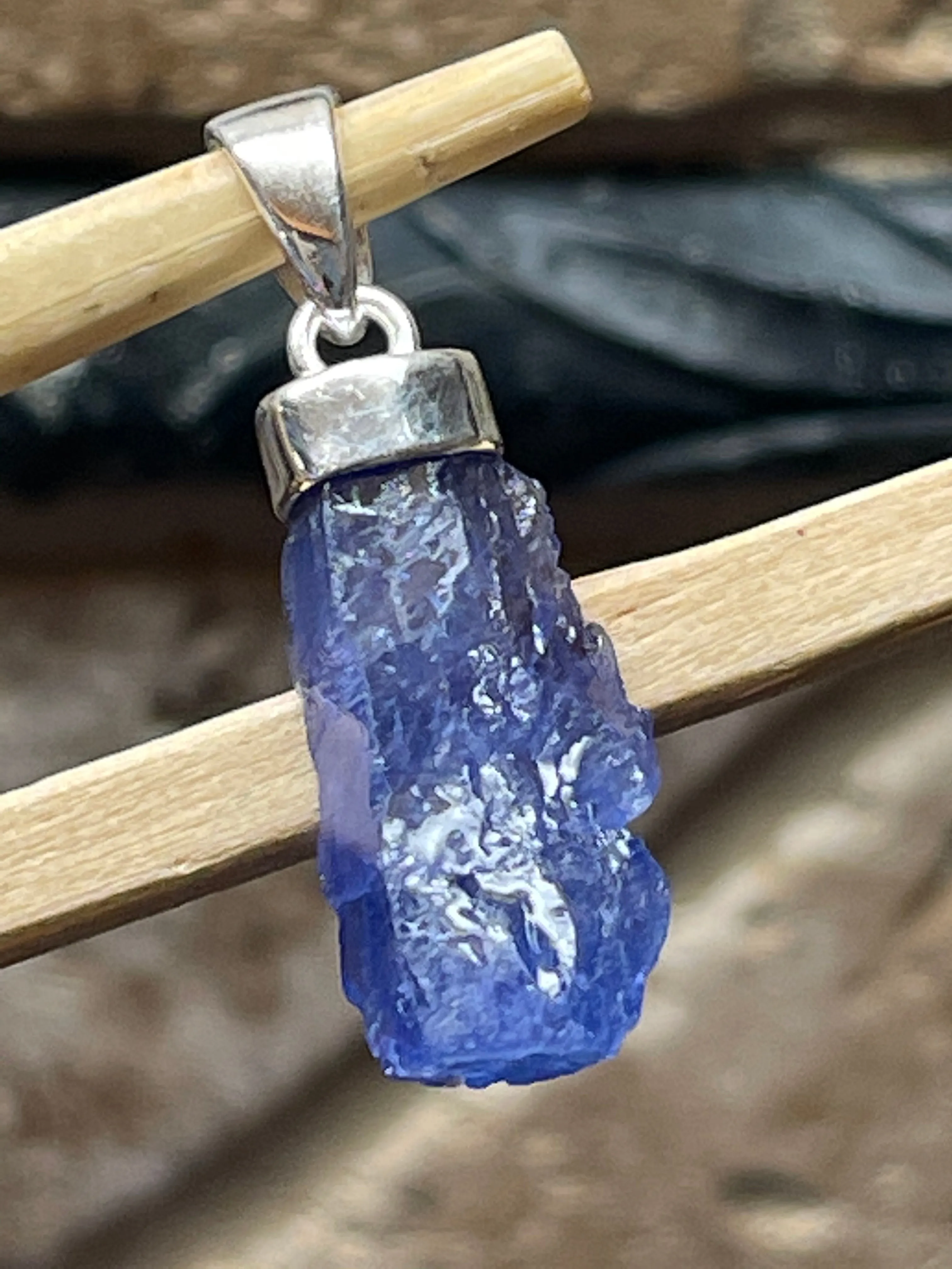 Natural Cluster Tanzanite 925 Solid Sterling Silver Pendant 35mm
