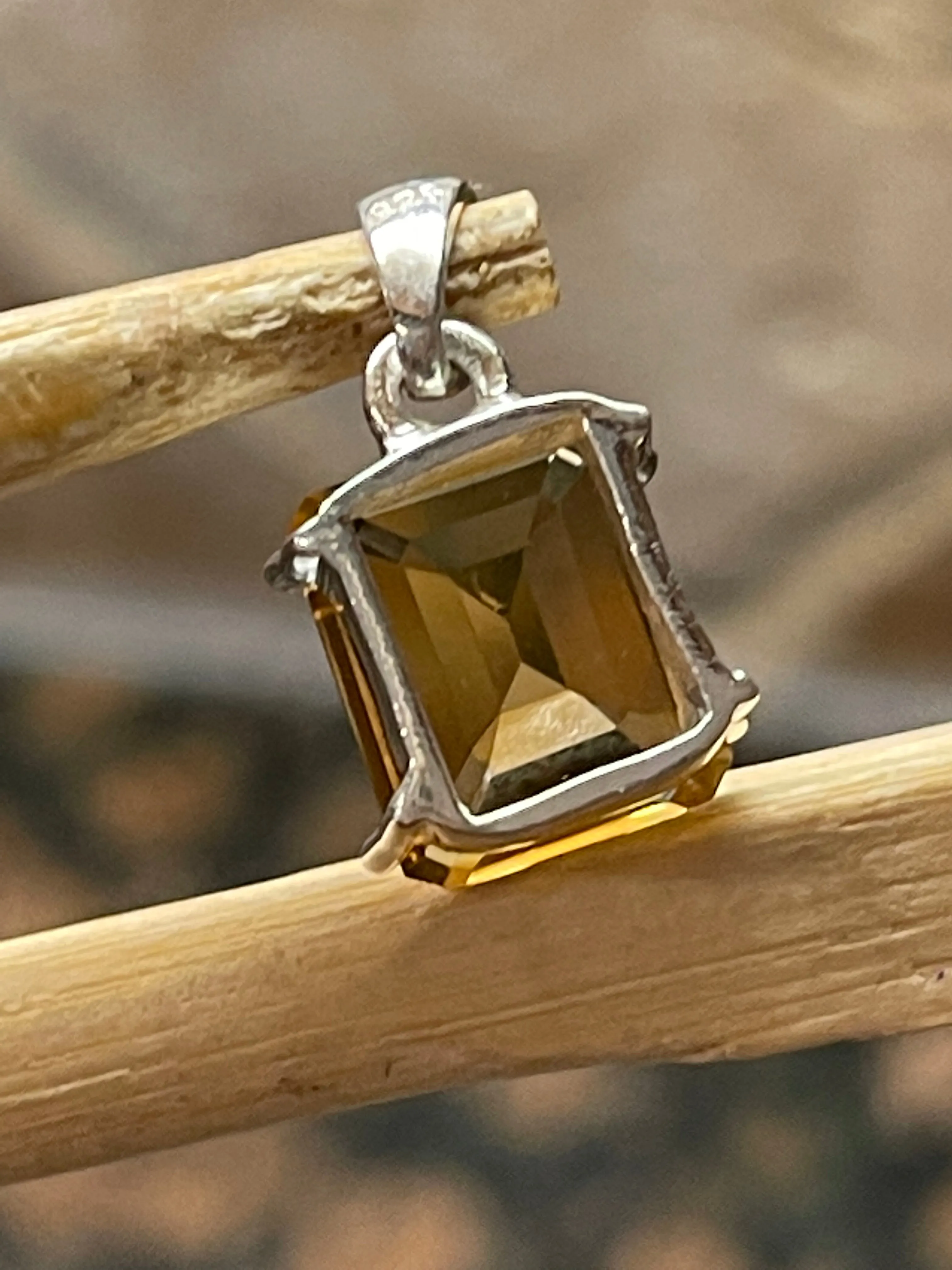 Natural Cognac Quartz 925 Solid Sterling Silver Pendant 18mm