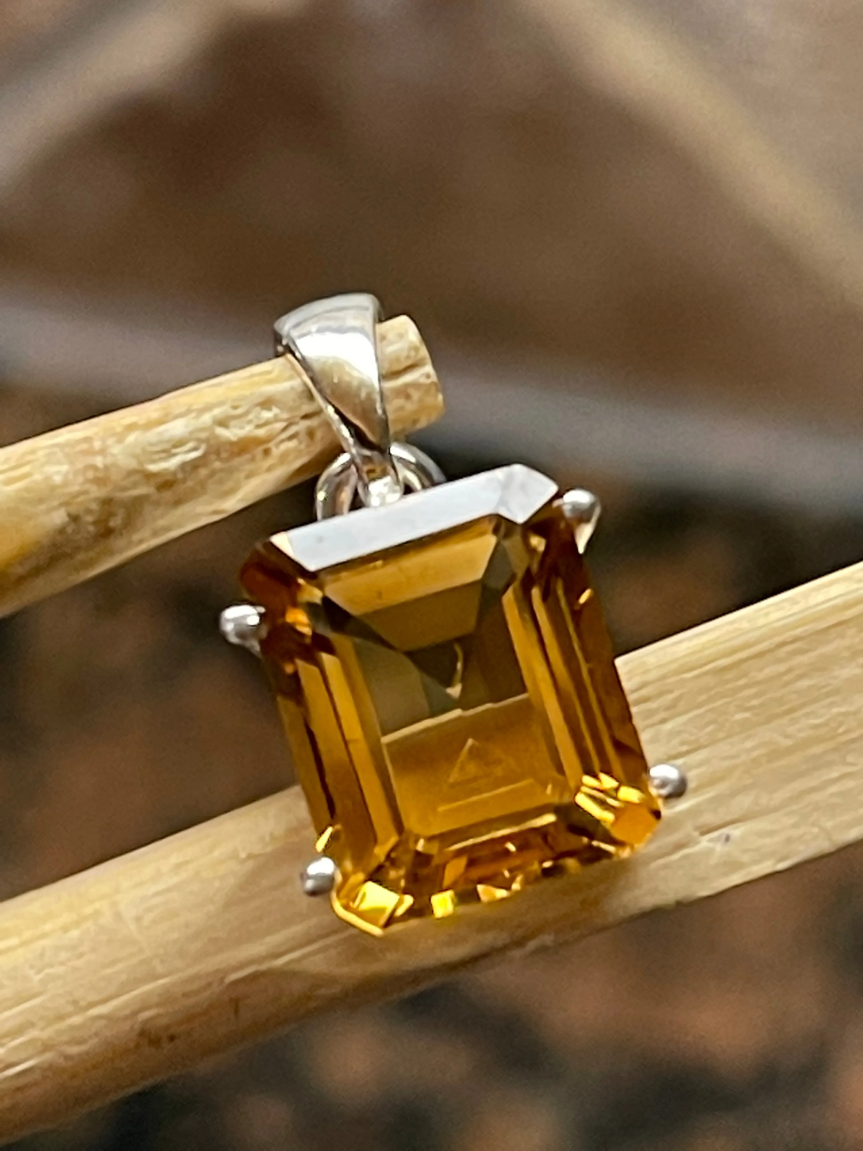 Natural Cognac Quartz 925 Solid Sterling Silver Pendant 18mm