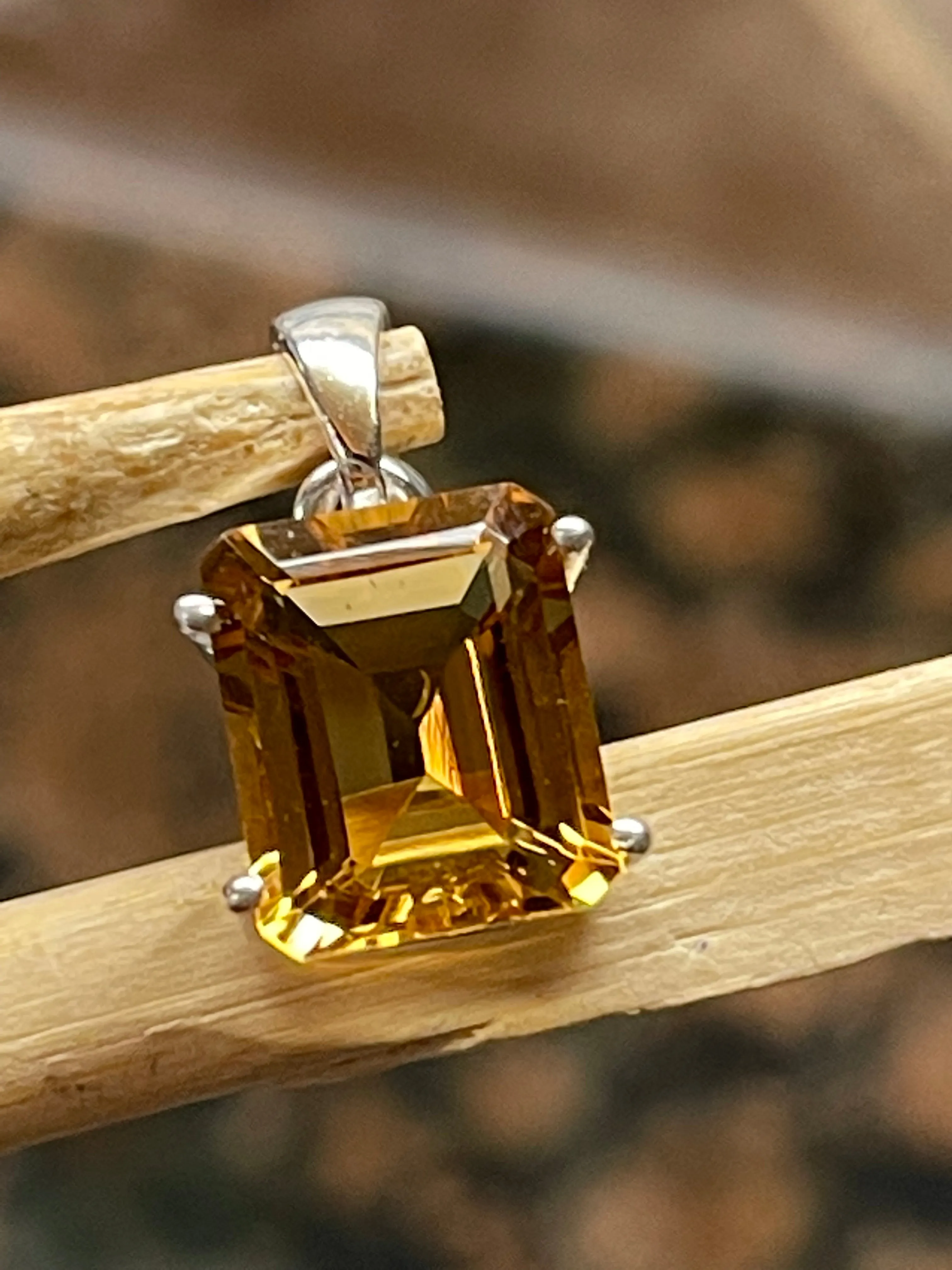 Natural Cognac Quartz 925 Solid Sterling Silver Pendant 18mm