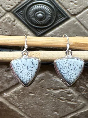 Natural Dentritic Agate 925 Solid Sterling Silver Earrings 25mm
