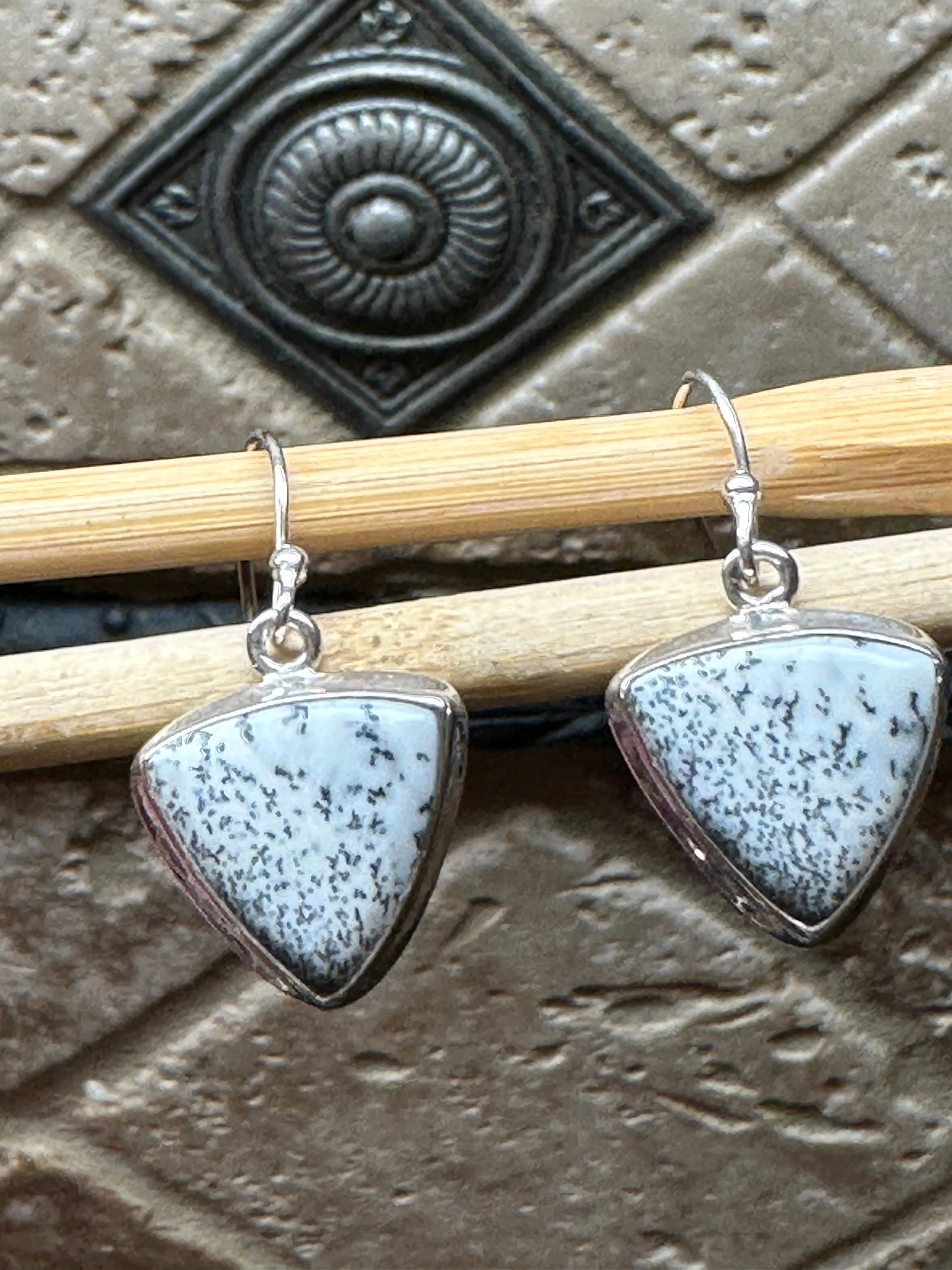 Natural Dentritic Agate 925 Solid Sterling Silver Earrings 25mm