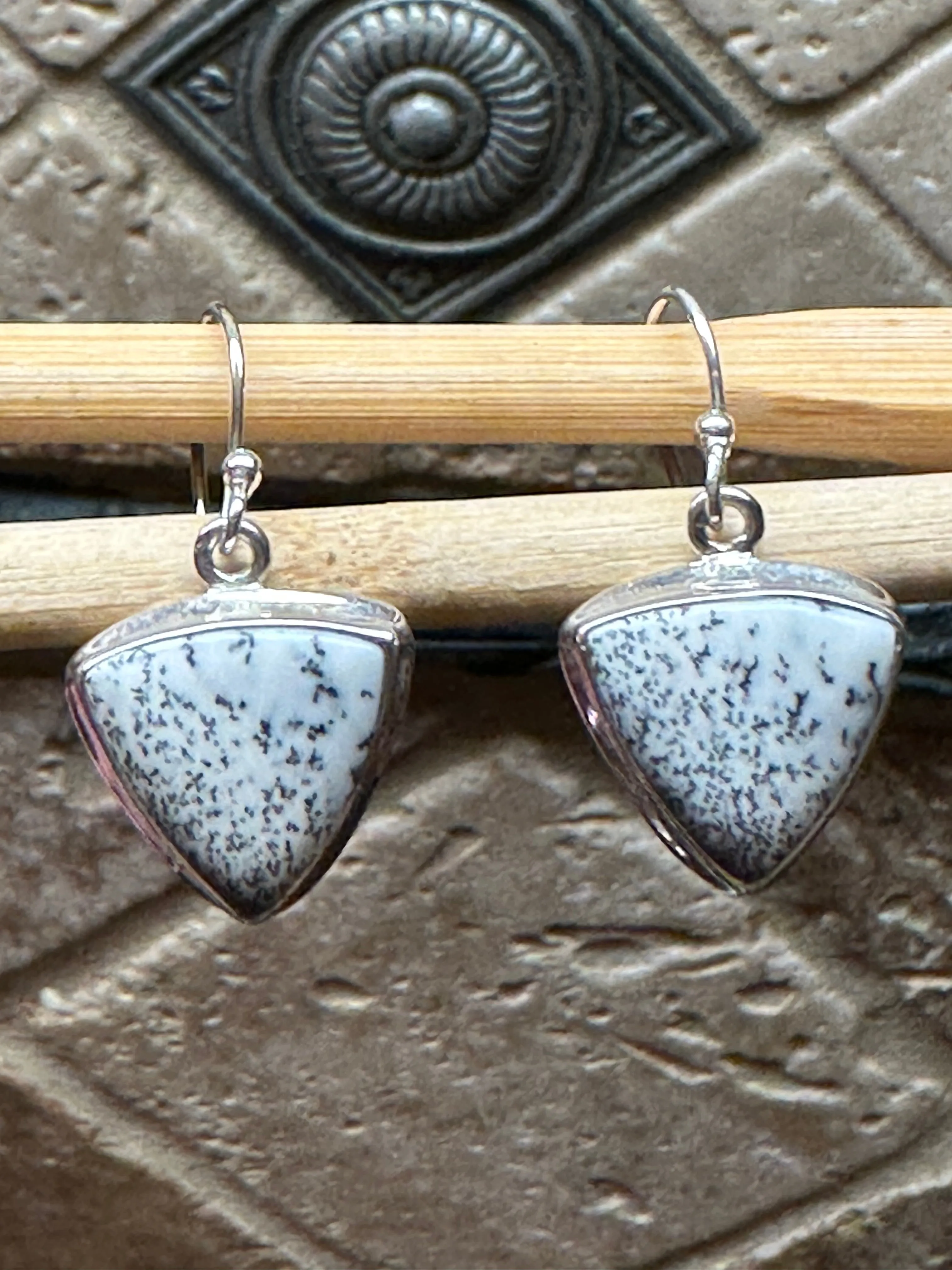 Natural Dentritic Agate 925 Solid Sterling Silver Earrings 25mm