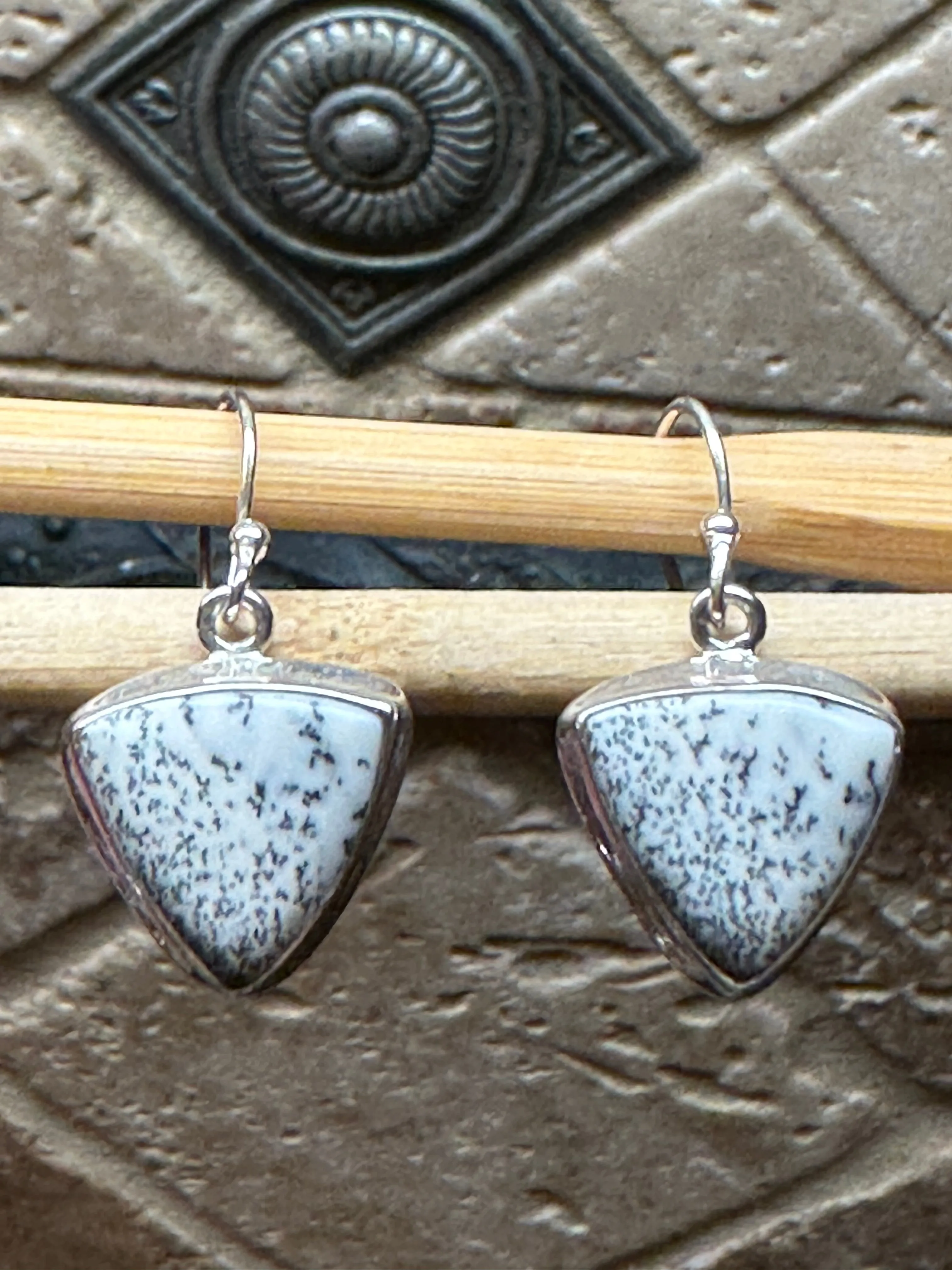 Natural Dentritic Agate 925 Solid Sterling Silver Earrings 25mm