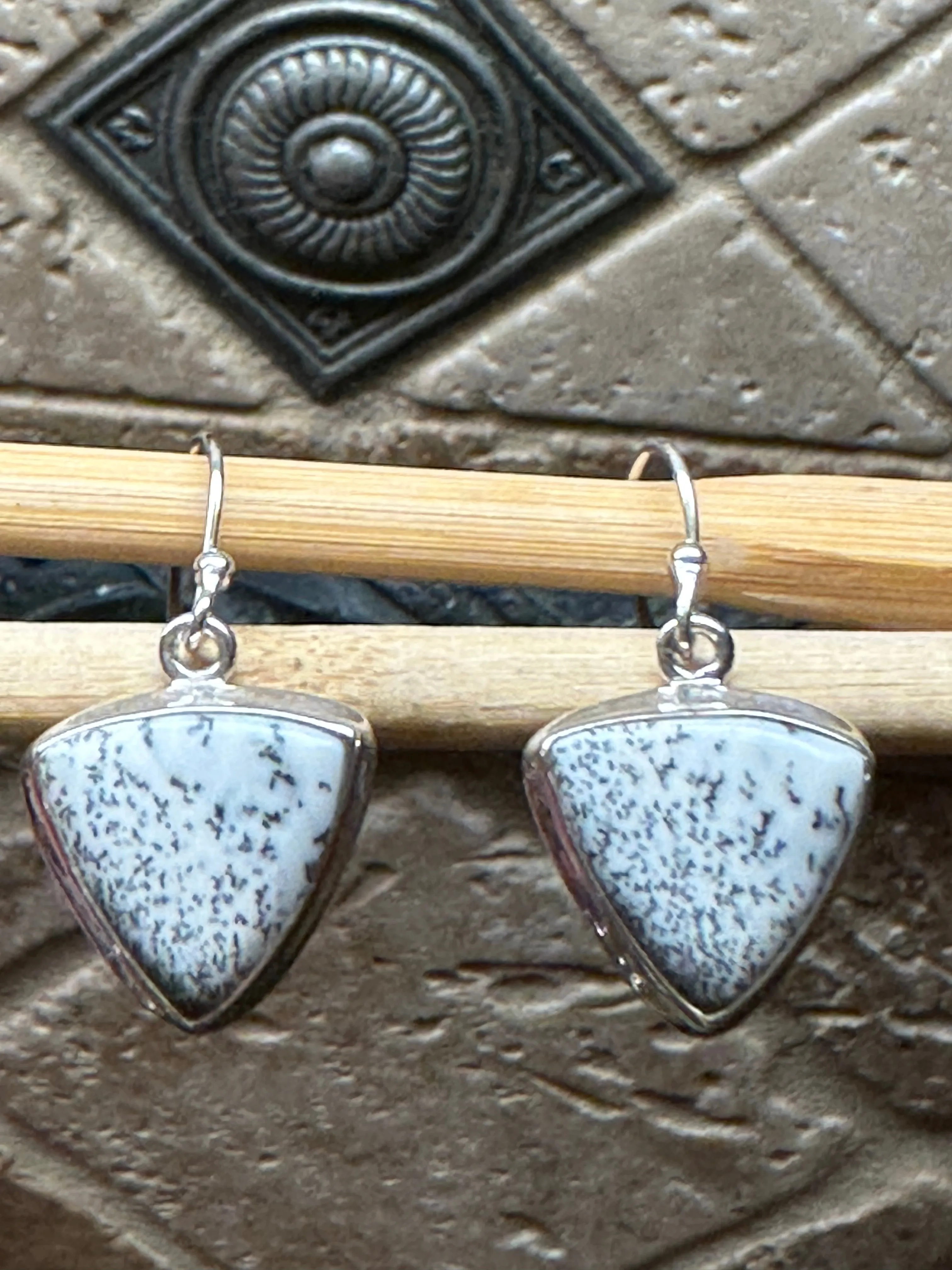Natural Dentritic Agate 925 Solid Sterling Silver Earrings 25mm