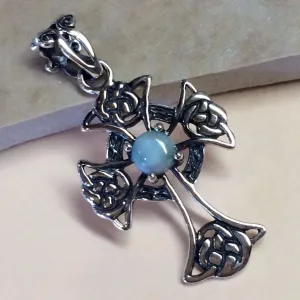 Natural Dominican Larimar 925 Solid Sterling Silver Cross Pendant 36mm