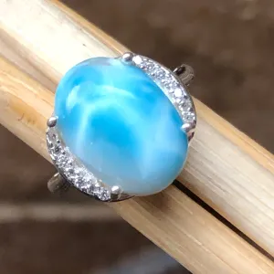 Natural Dominican Larimar 925 Solid Sterling Silver Engagement Ring Size 6, 7