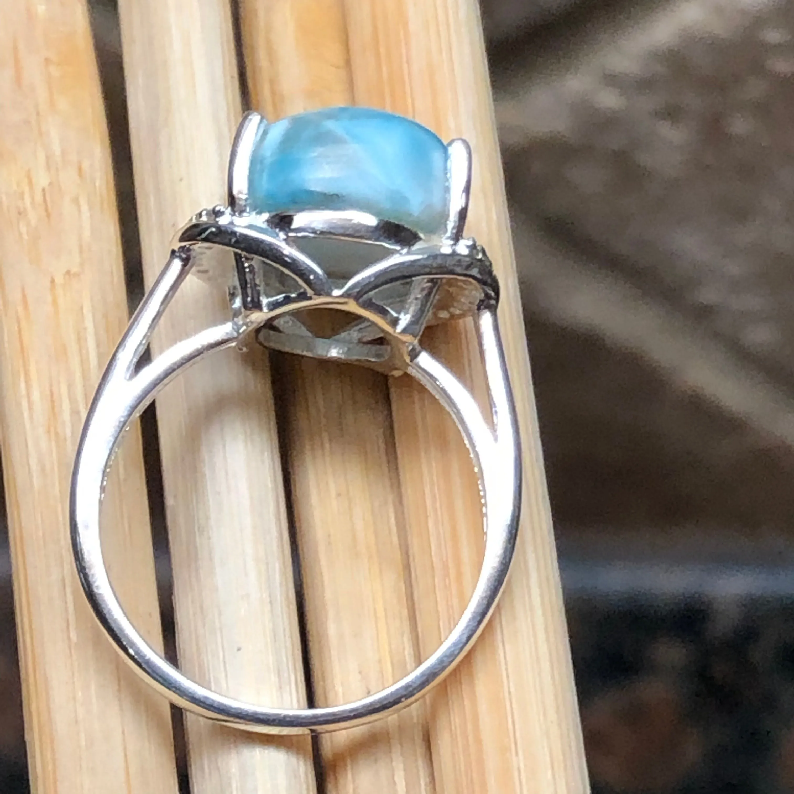 Natural Dominican Larimar 925 Solid Sterling Silver Engagement Ring Size 6, 7
