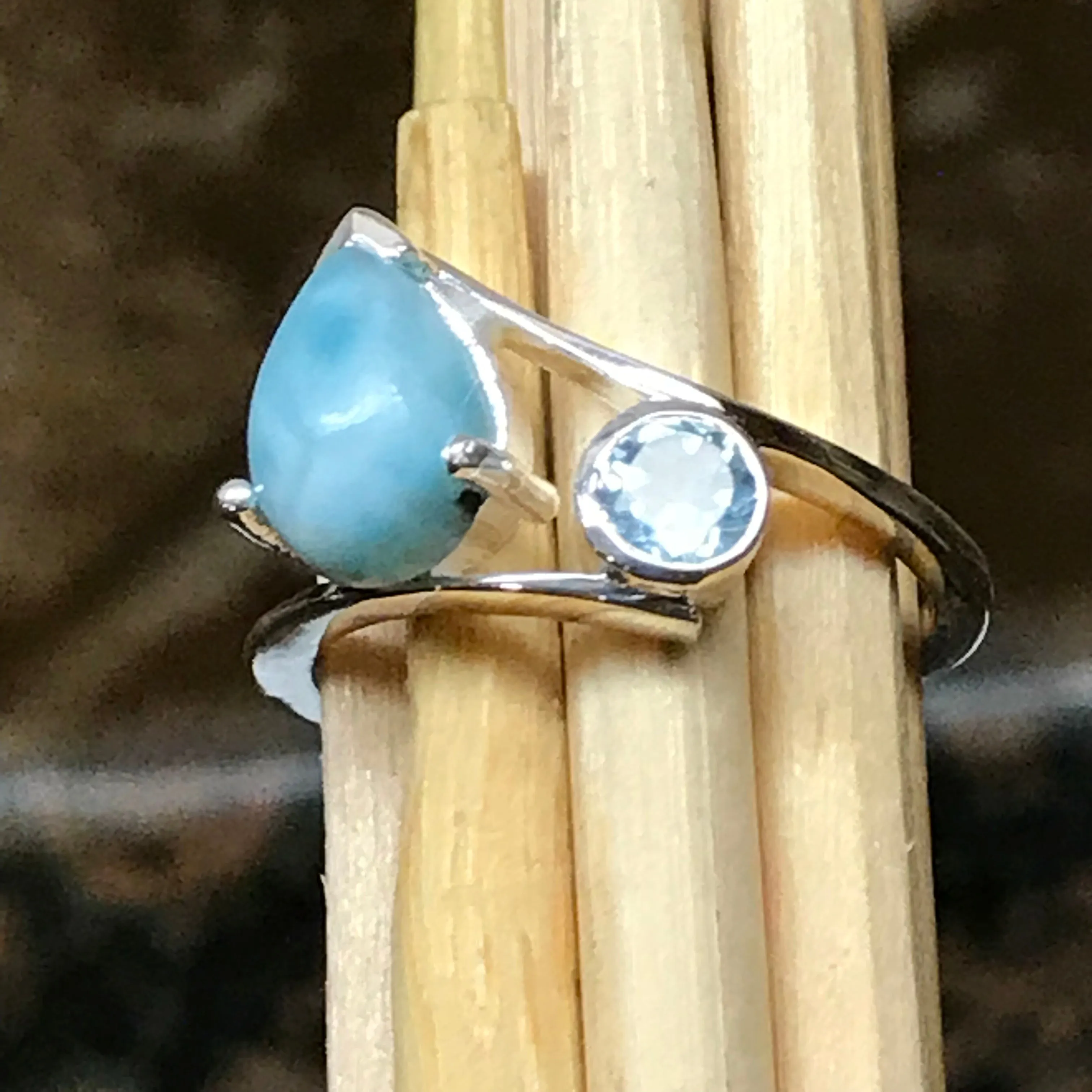 Natural Dominican Larimar 925 Solid Sterling Silver Ring Size 6, 7, 8, 9
