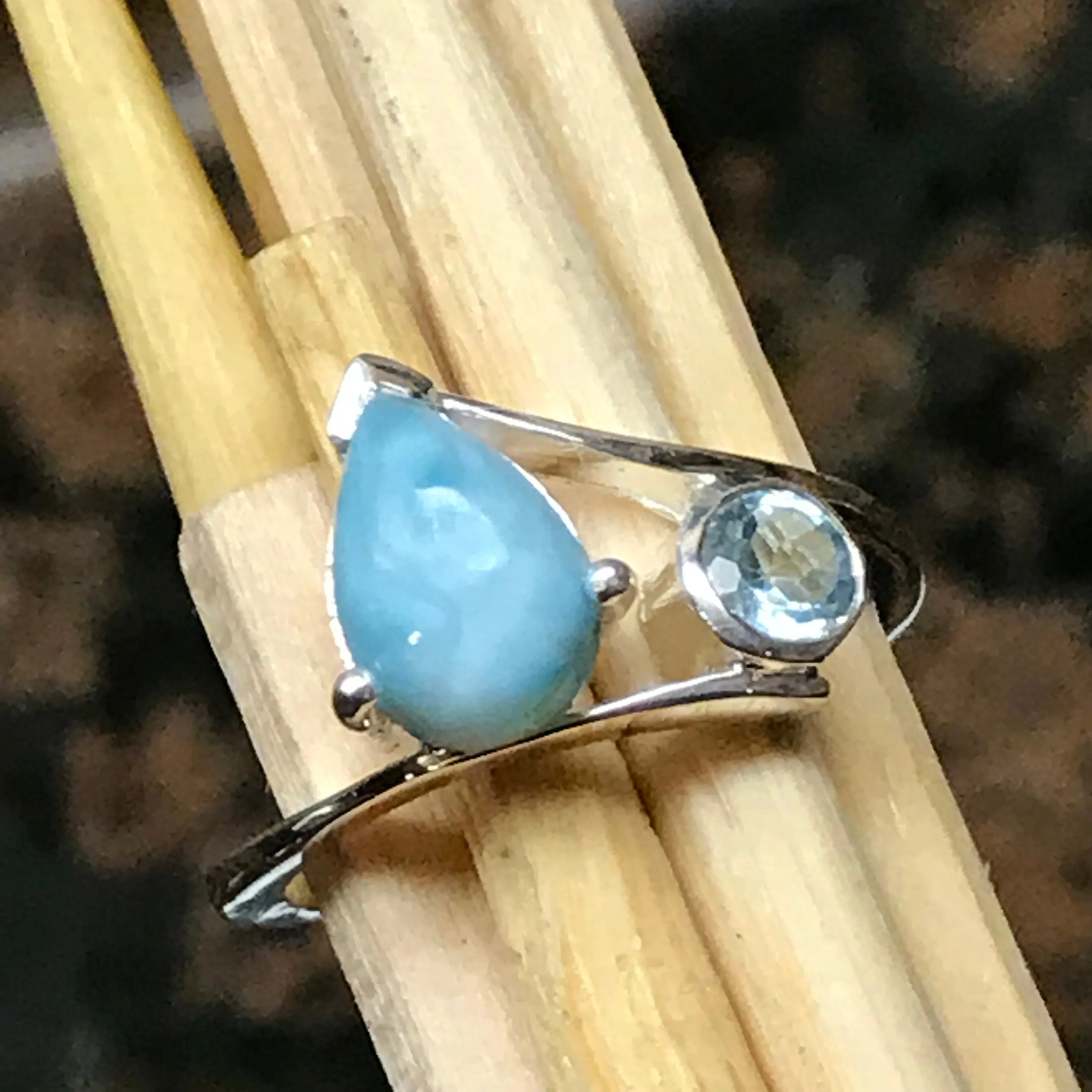 Natural Dominican Larimar 925 Solid Sterling Silver Ring Size 6, 7, 8, 9