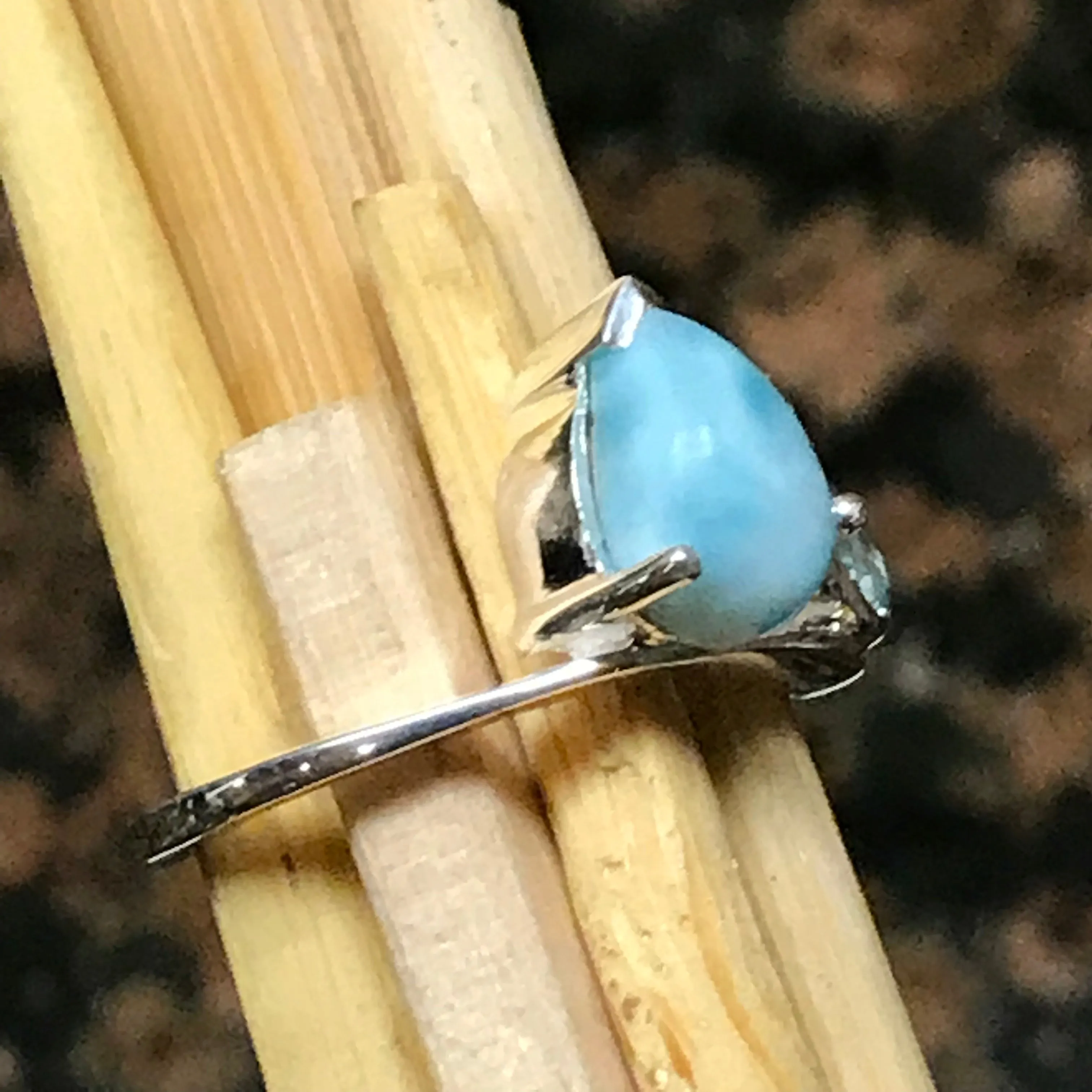 Natural Dominican Larimar 925 Solid Sterling Silver Ring Size 6, 7, 8, 9