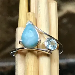 Natural Dominican Larimar 925 Solid Sterling Silver Ring Size 6, 7, 8, 9