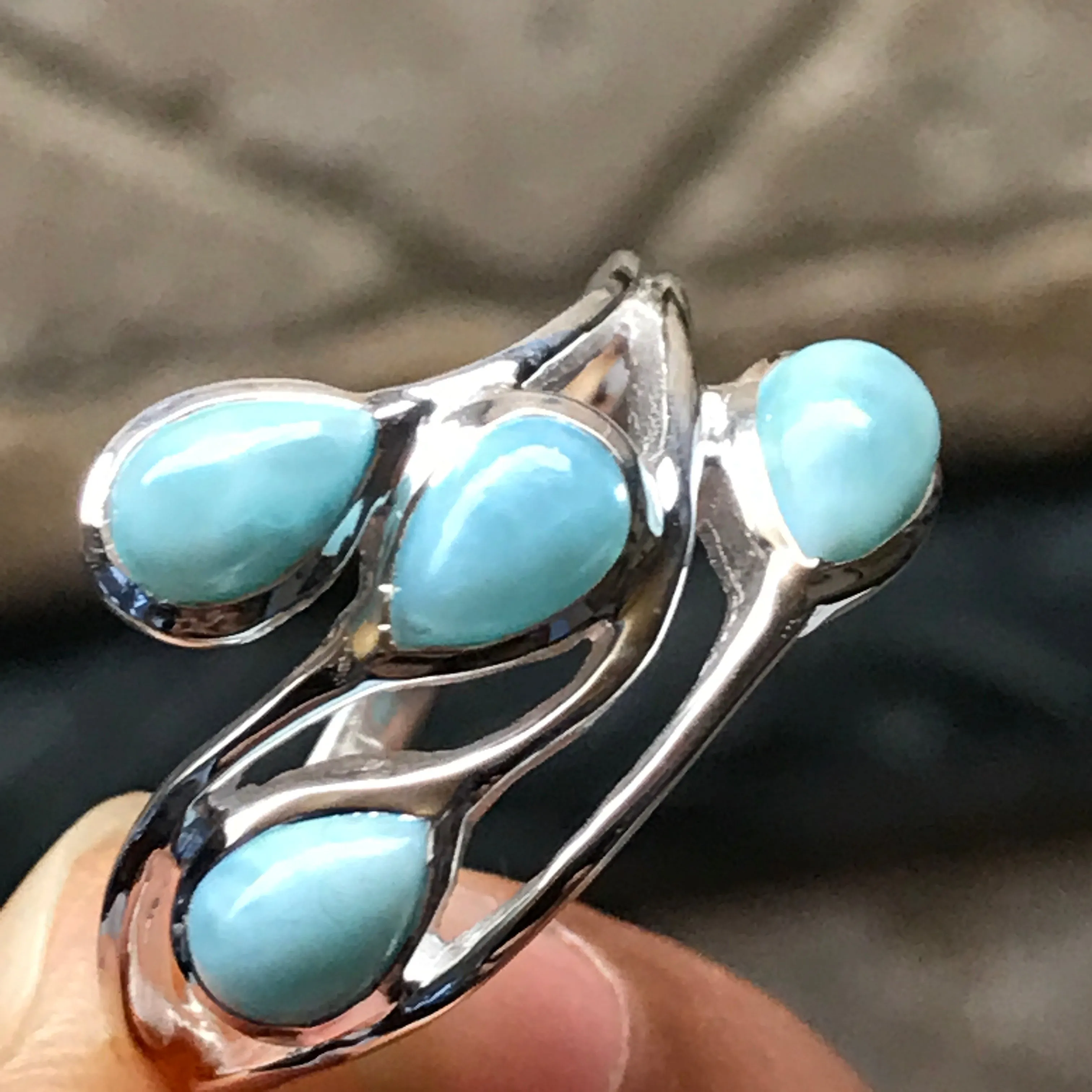 Natural Dominican Larimar 925 Solid Sterling Silver Stackable Ring Size 6, 8, 9