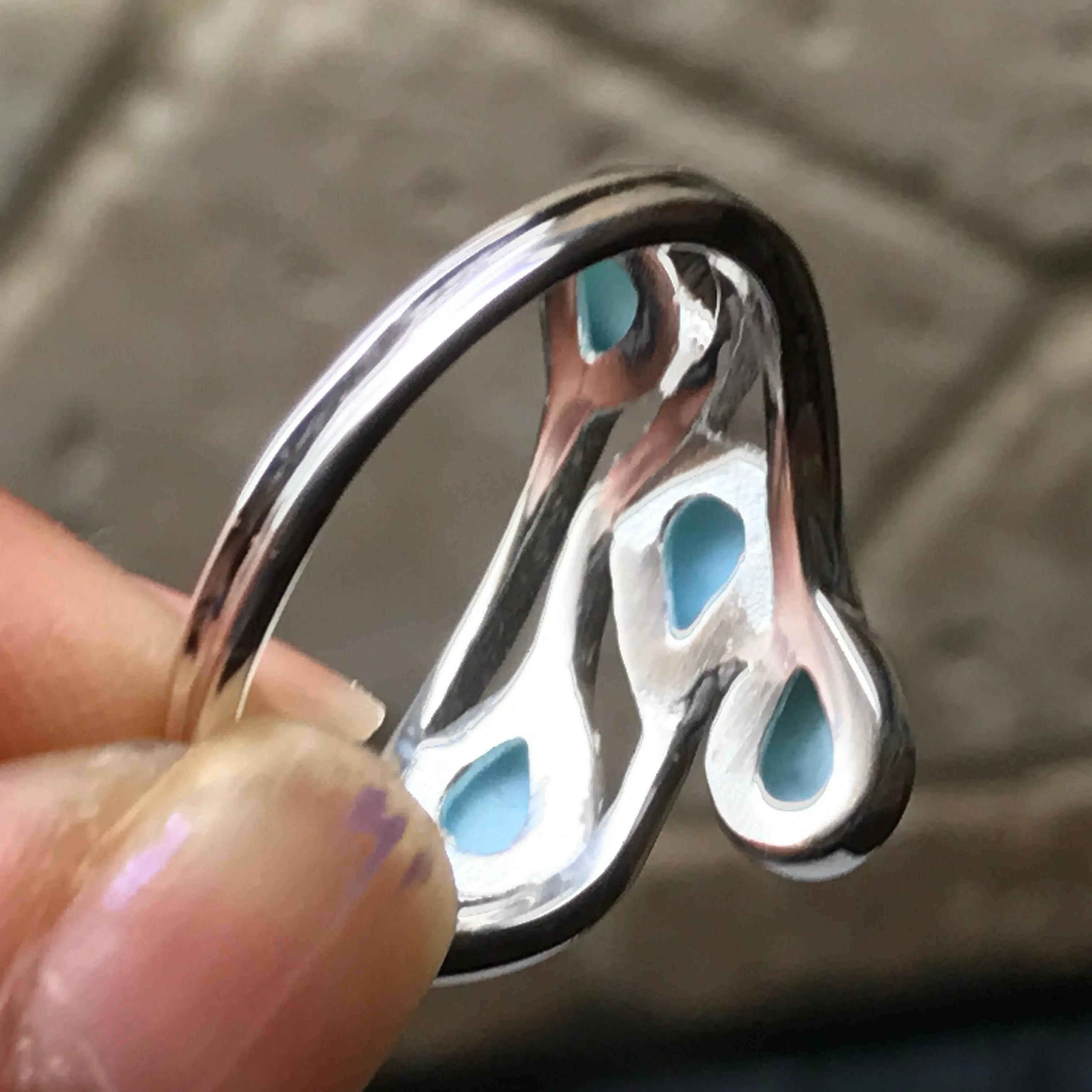 Natural Dominican Larimar 925 Solid Sterling Silver Stackable Ring Size 6, 8, 9