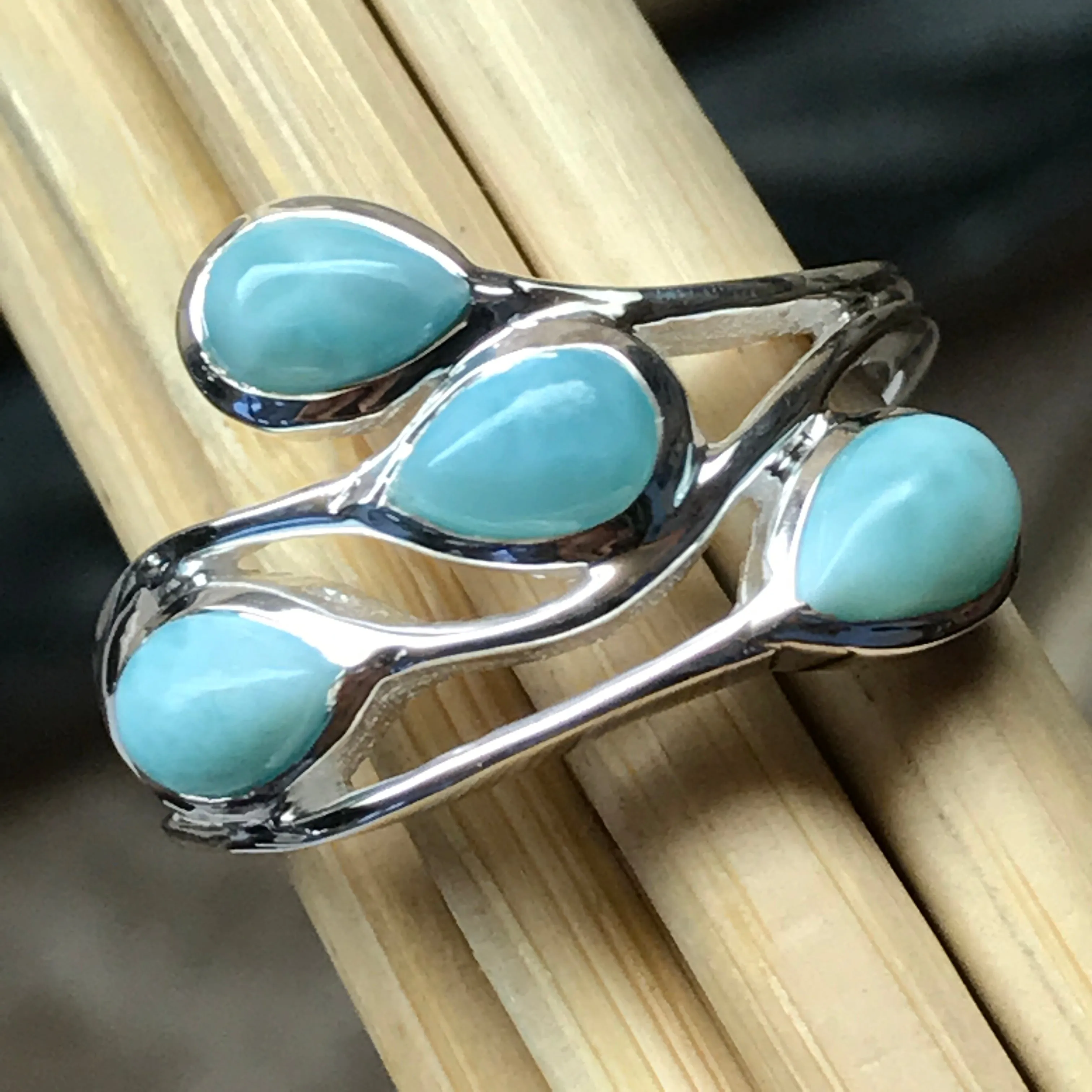 Natural Dominican Larimar 925 Solid Sterling Silver Stackable Ring Size 6, 8, 9