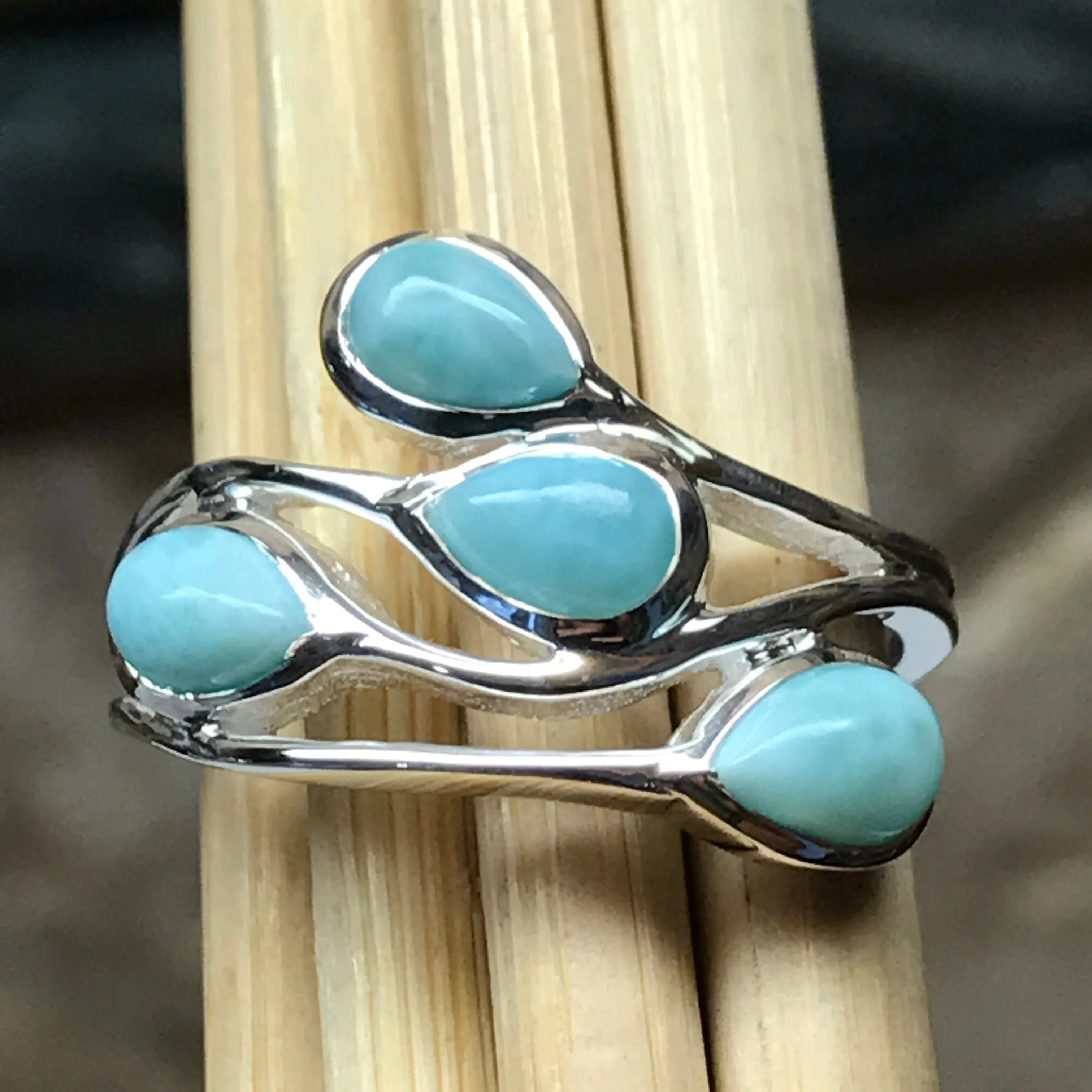 Natural Dominican Larimar 925 Solid Sterling Silver Stackable Ring Size 6, 8, 9